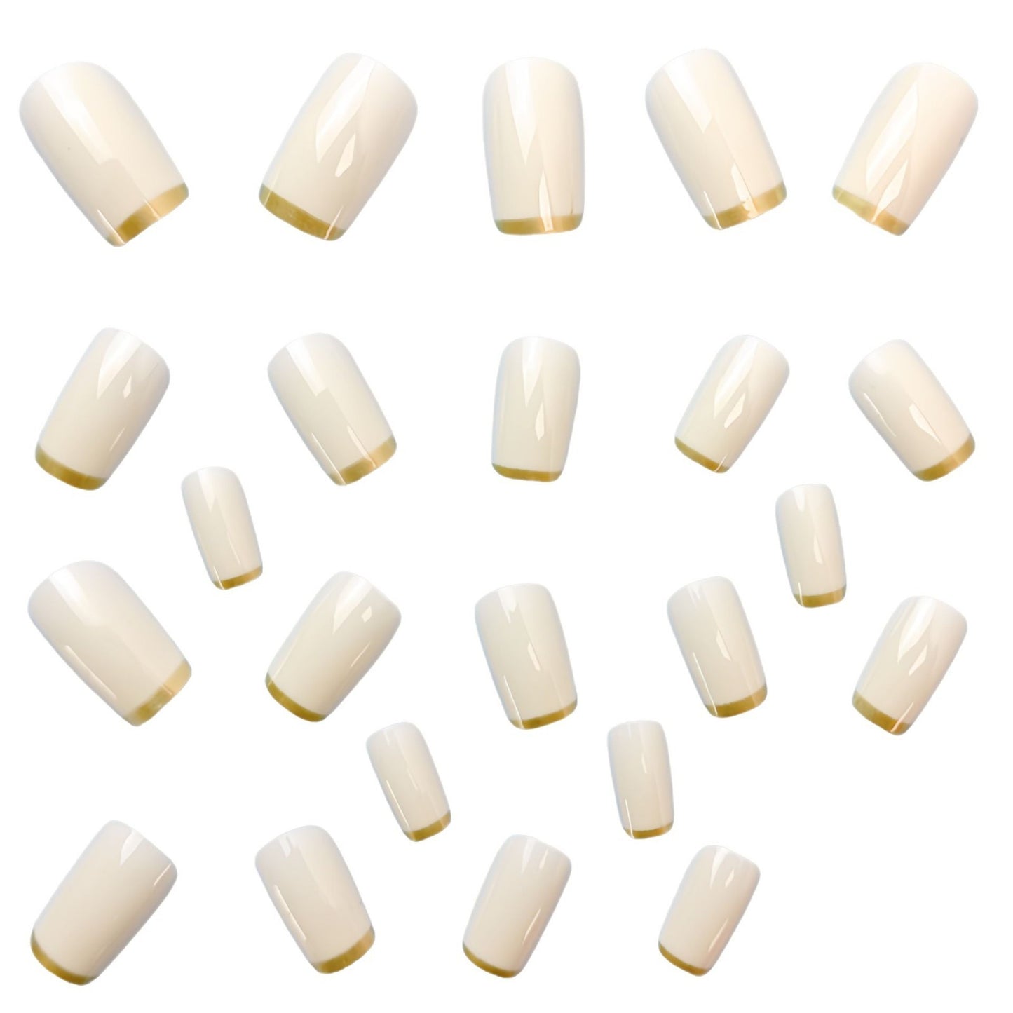 Mittellanges europäisches quadratisches Nagel-Patch, weiß, French mit goldenem Rand