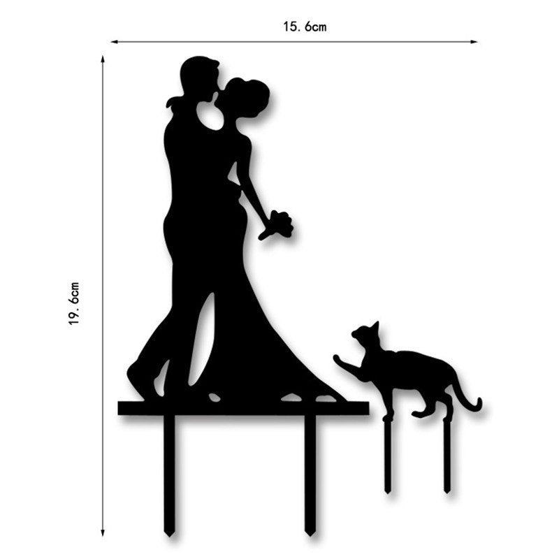 Romantisches Acryl-Hochzeitstorten-Topper-Design mit Pärchen und süßer Katze – Hochzeitstorten-Topper – Tortendekoration
