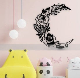 Acryl-Wandbild „Blumen und Mond“