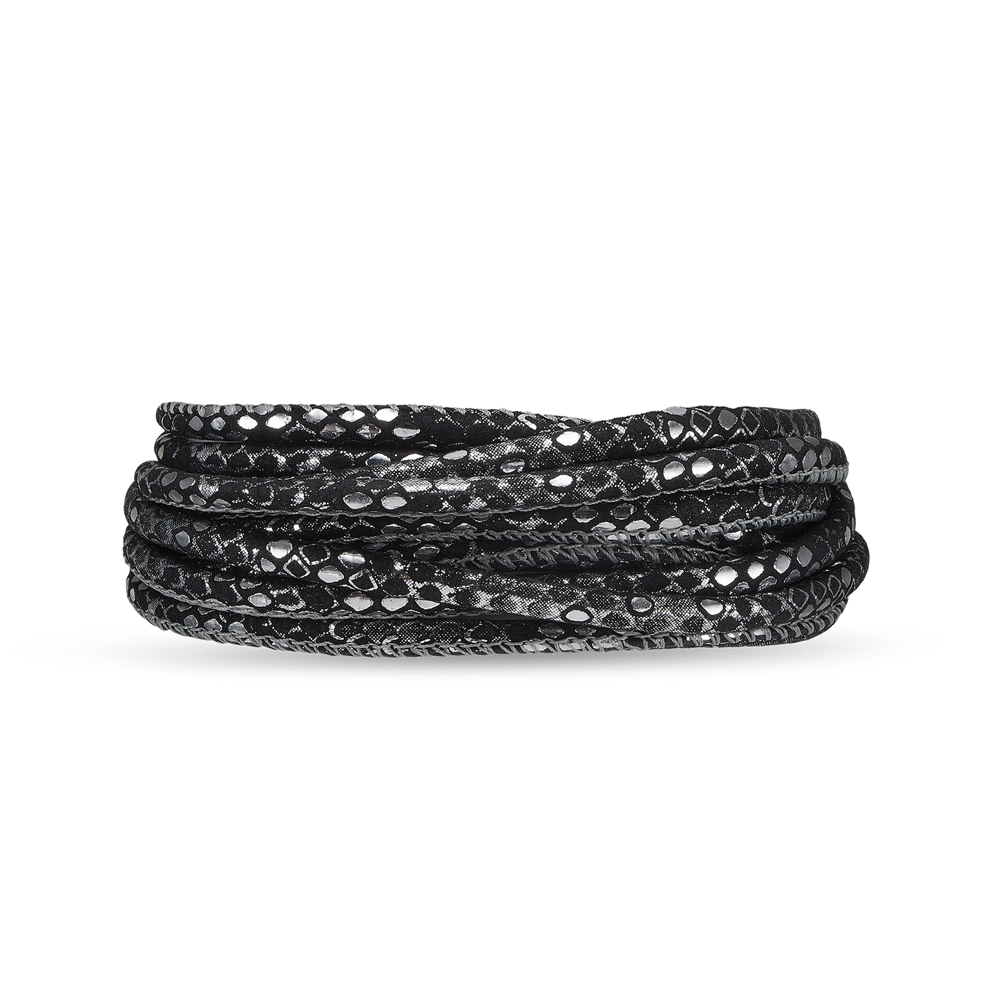 3 strenget Leather Bracelet - Silver Black Christina Design London