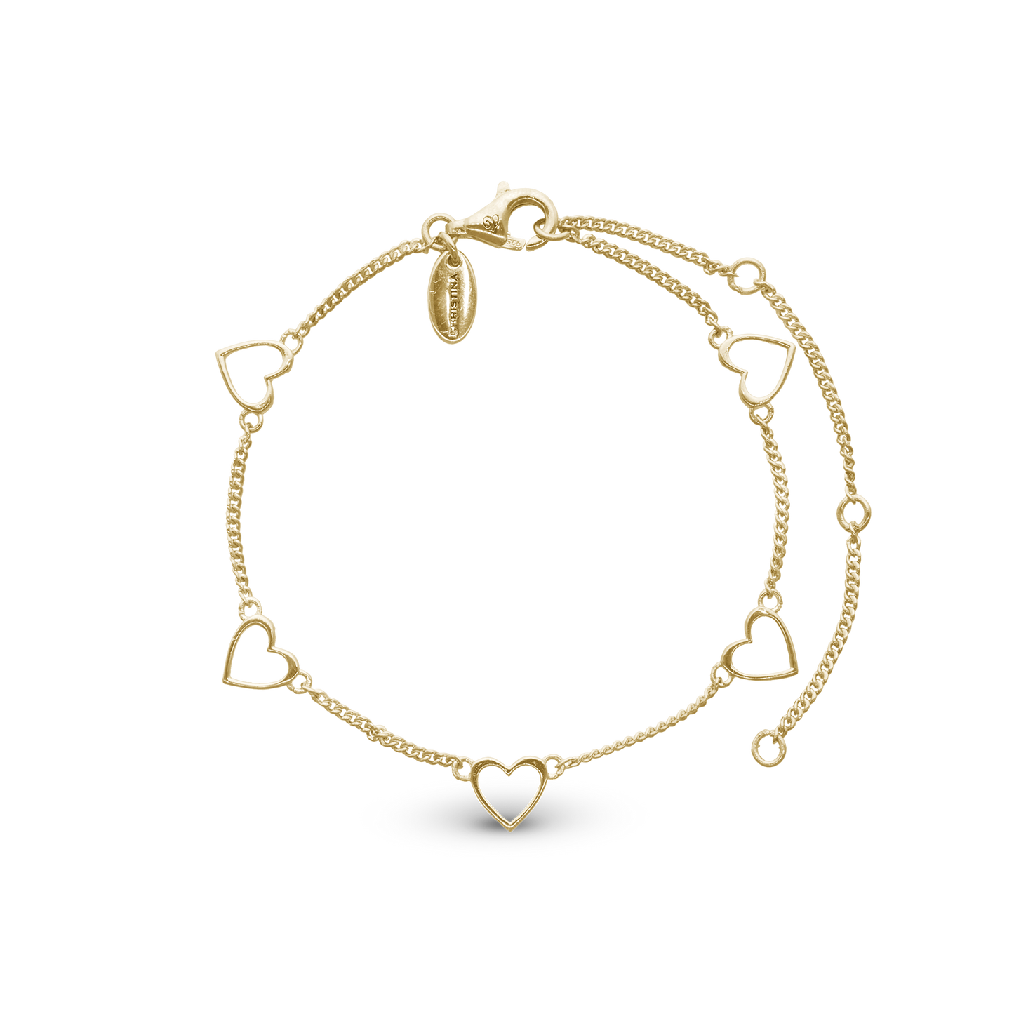 Dangling Love Bracelet - Polished Gold Plated Sterling Silver