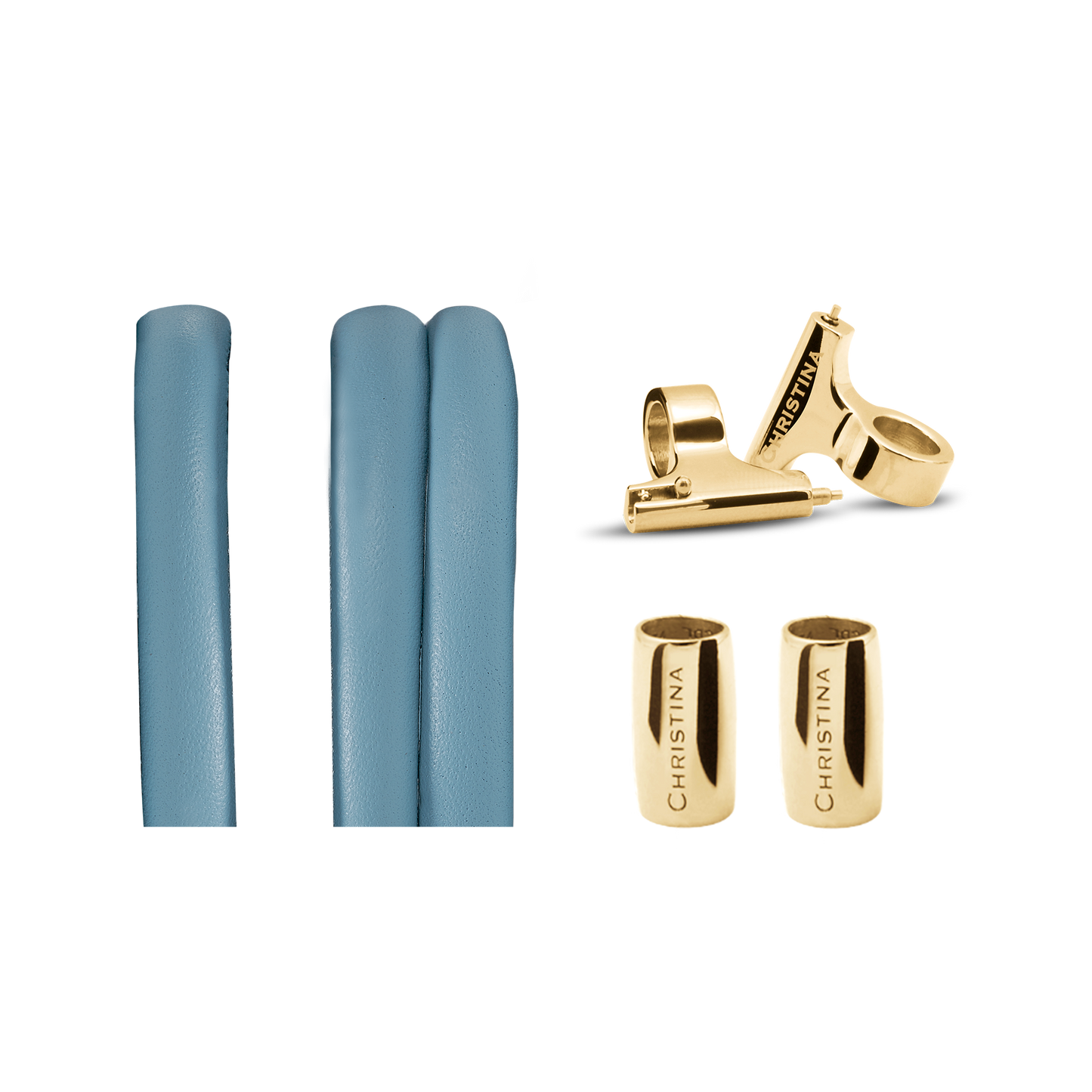 Classic Leather set for Watch LyseBlue with 16 mm Gold Plated T-Bars