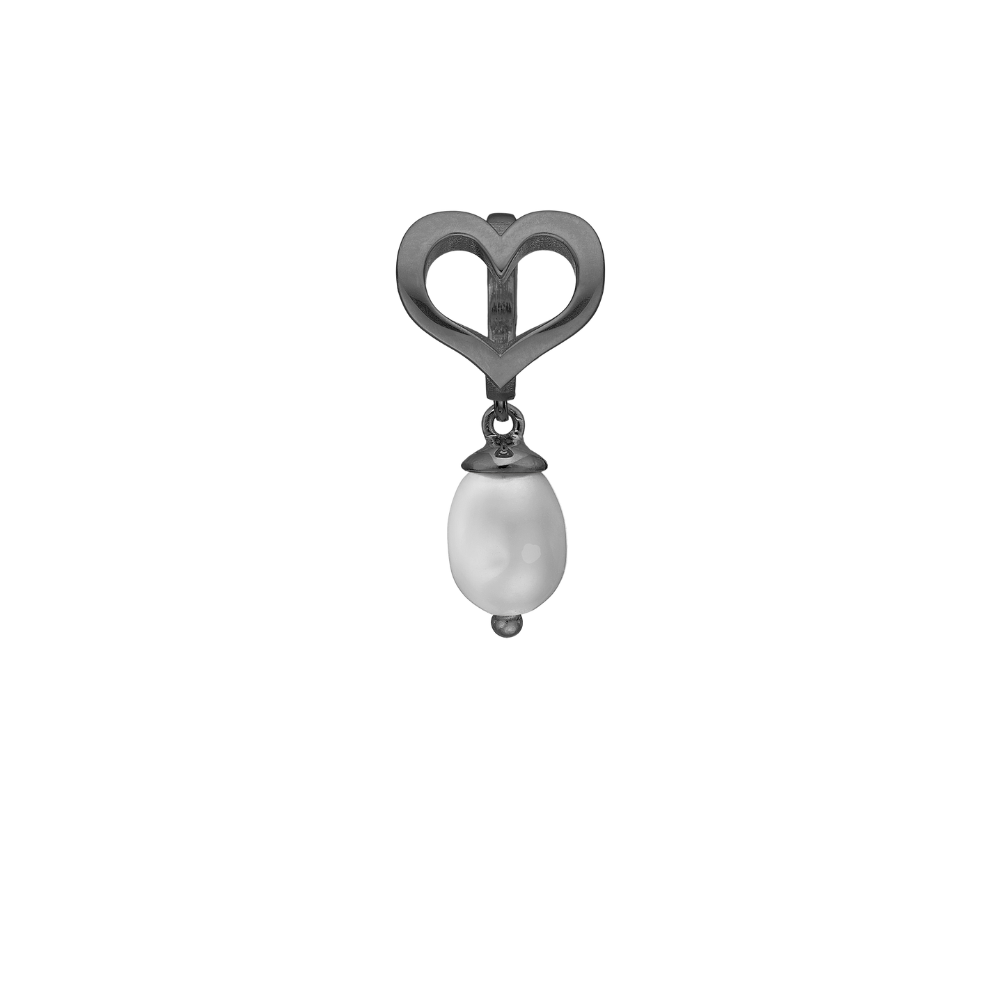 True Pearl Drop Earring Charm 6 mm for Bracelet - Polished Ruthenium Plated with 1 Ferskvandsperle