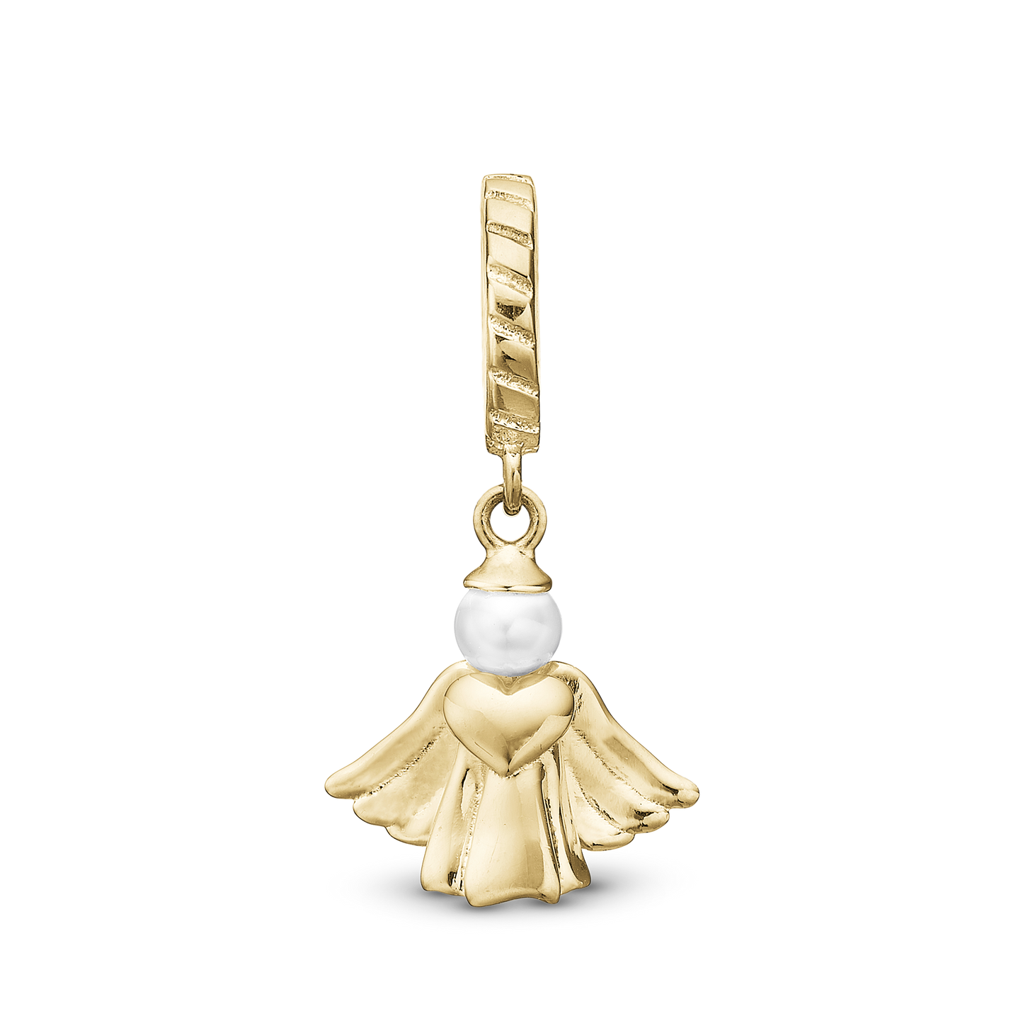 Heavenly Angel Drop Earring Charm 6 mm for Bracelet - Polished Gold Plated Sterling Silver with 1 Ferskvandsperle