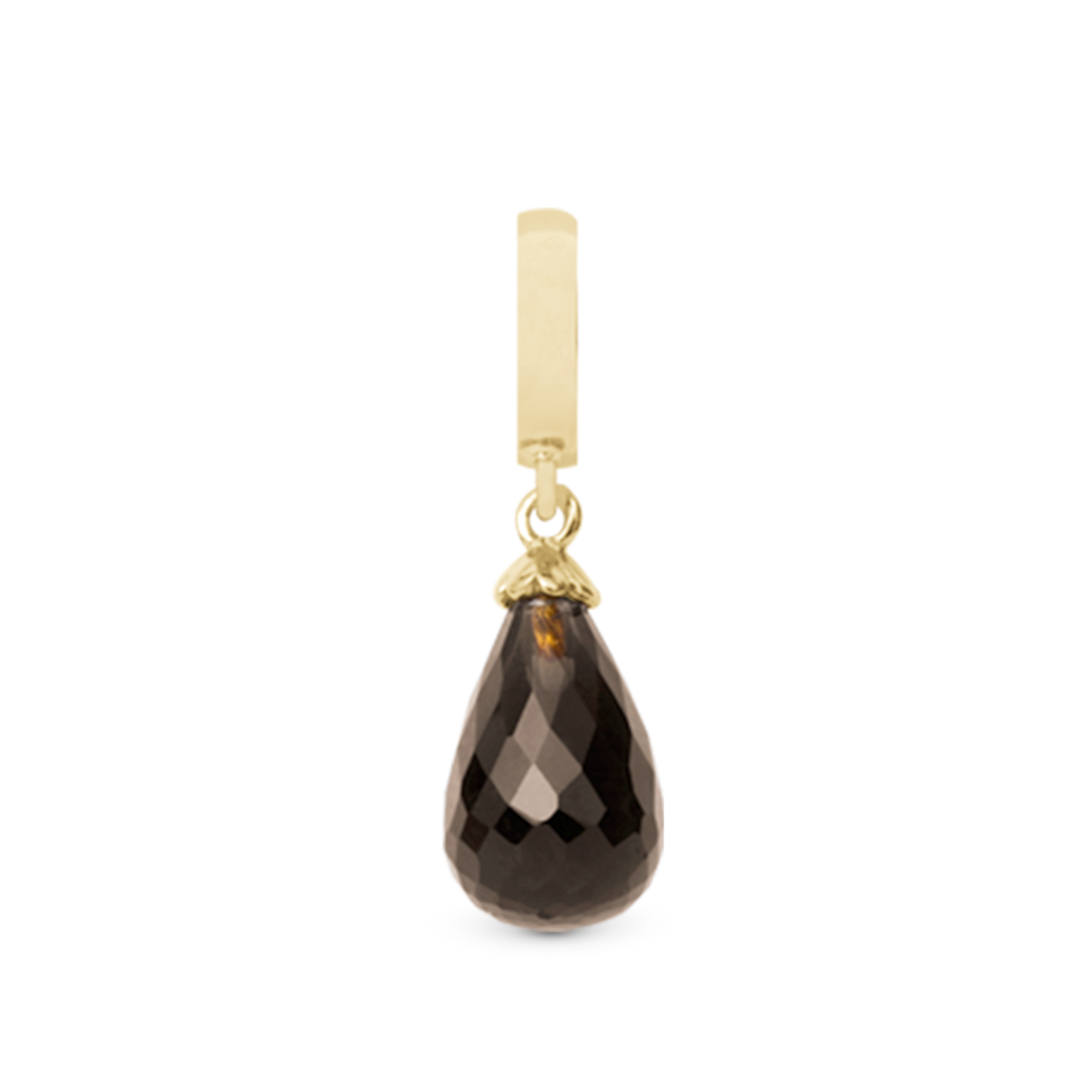 Smokey Quartz Drop Earring Charm 6 mm for Bracelet - Polished Gold Plated Sterling Silver with 1 Krystalkvarts