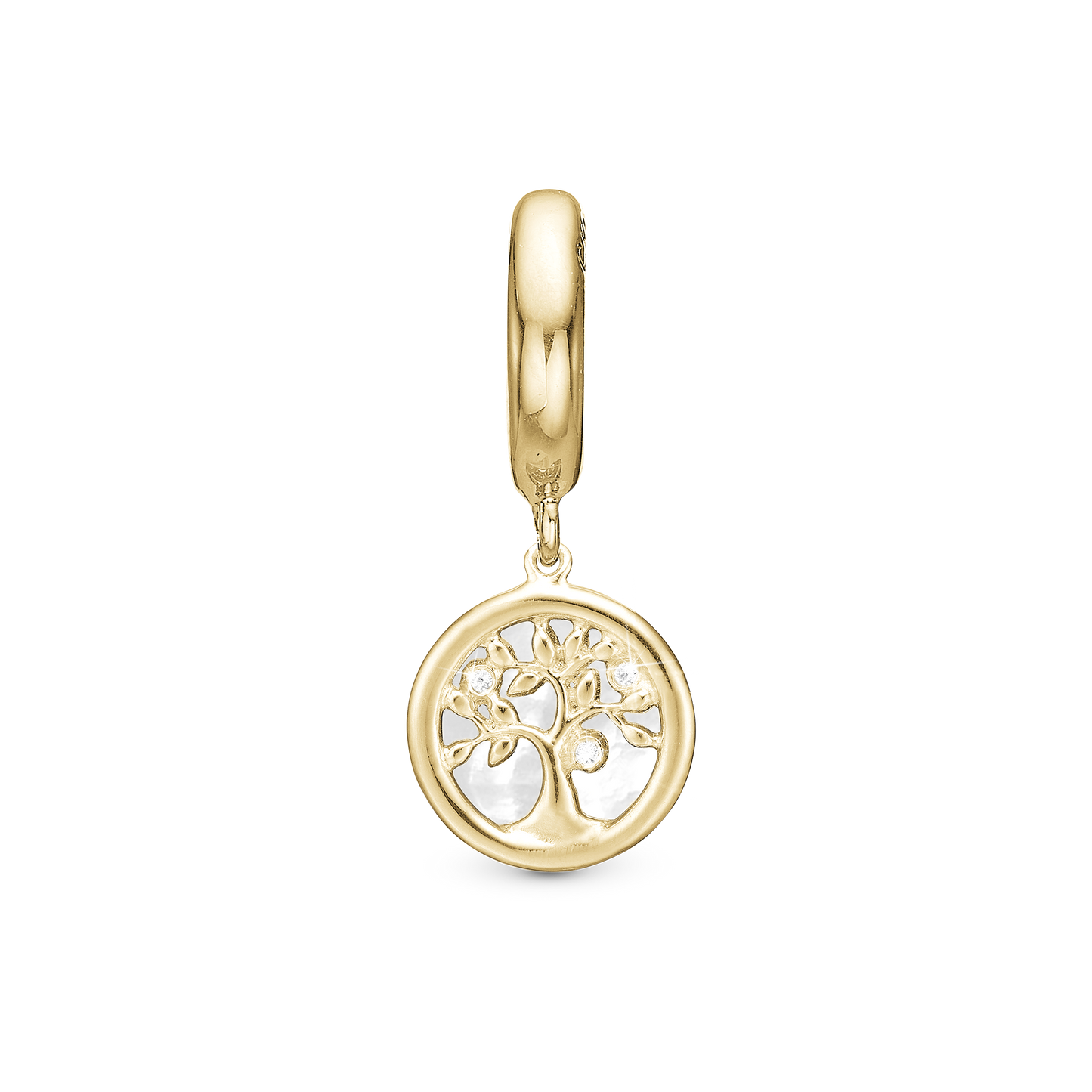 Tree of Life perleMum Drop Earring Charm 6 mm for Bracelet - Polished Gold Plated Sterling Silver with 3 white Cubic Zirkonia