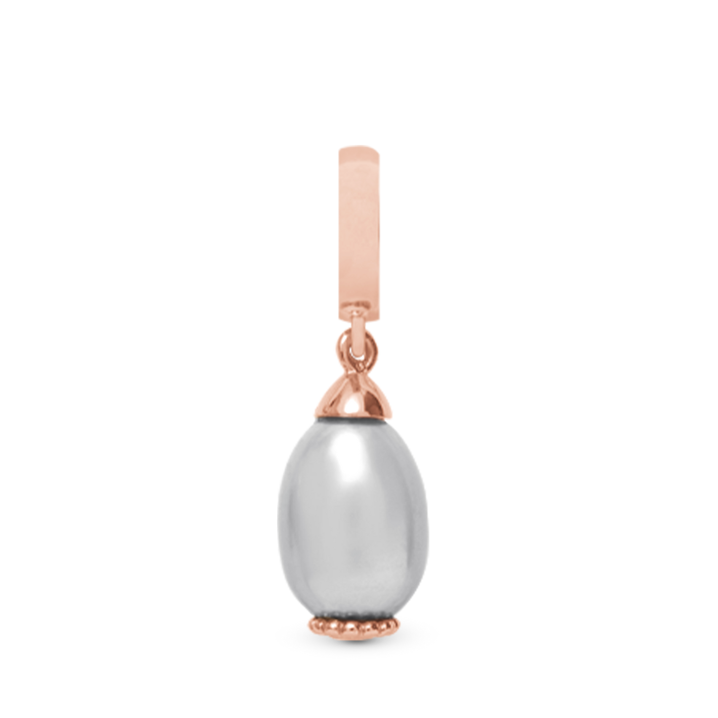 Grey Pearl Drop rose gold plated Drop Earring Charm 6 mm for Bracelet - Rose Gold Plated with 1 Ferskvandsperle
