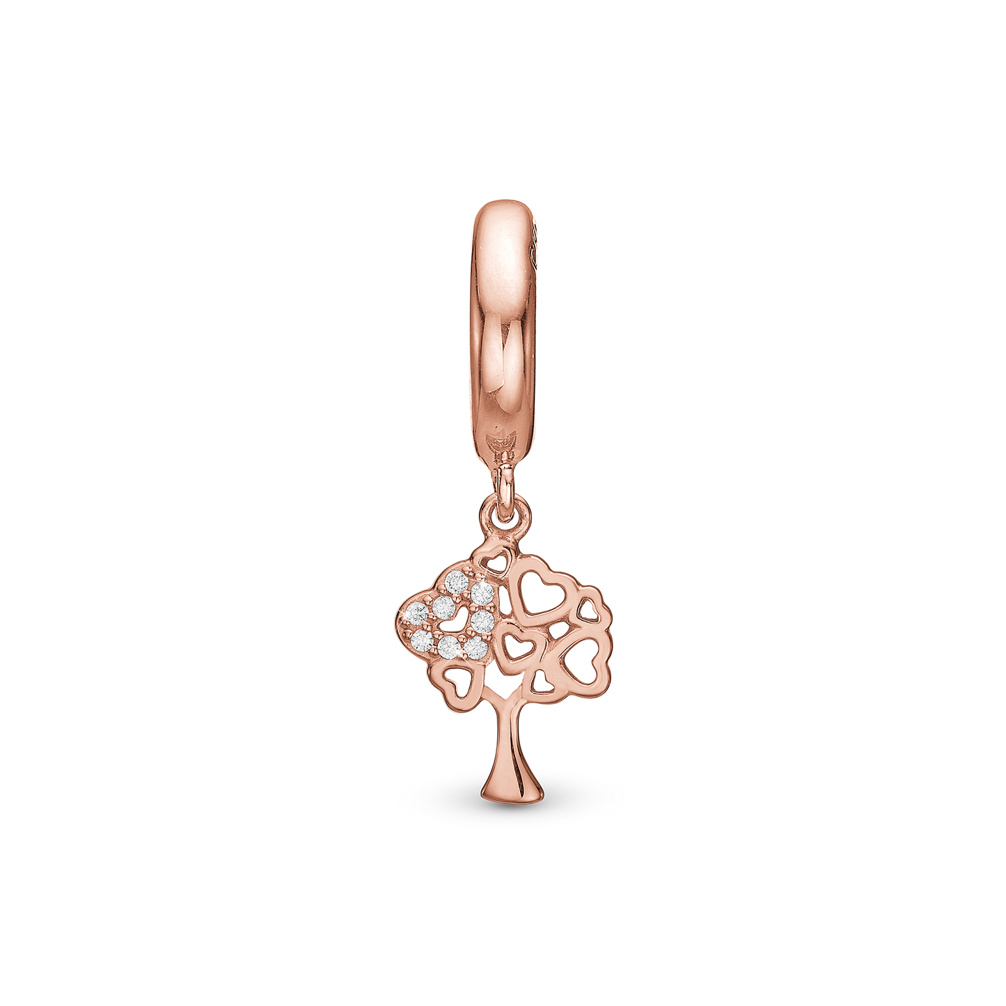 Tree of Hearts Drop Earring Charm 6 mm for Bracelet - Polished Rose Gold Plated with 8 white Cubic Zirkonia