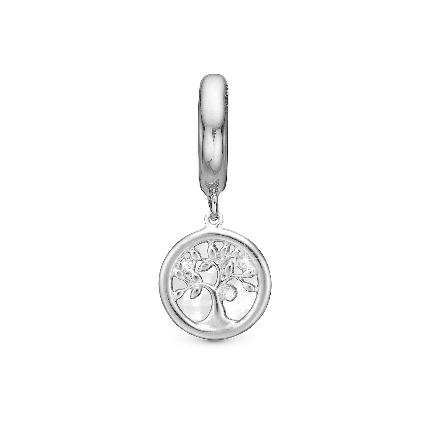 Tree of Life perleMum Drop Earring Charm 6 mm for Bracelet - Polished Sterling Silver with 3 white Cubic Zirkonia