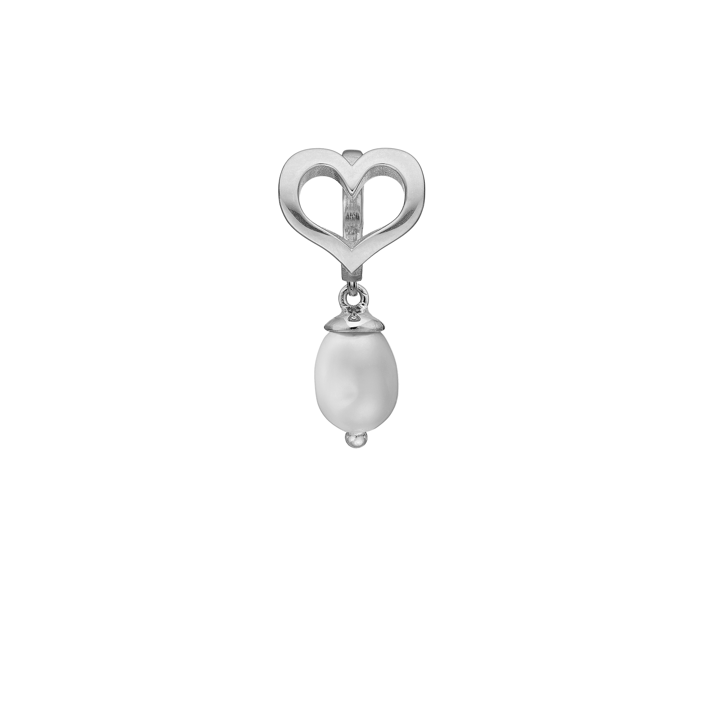 True Pearl Drop Earring Charm 6 mm for Bracelet - Polished Sterling Silver with 1 Ferskvandsperle