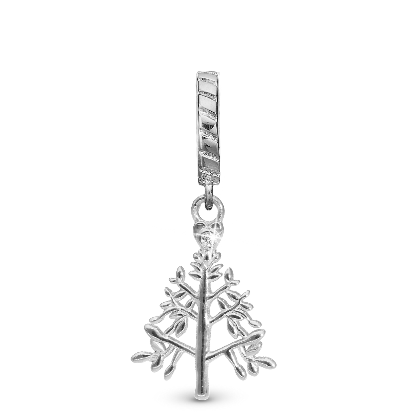 Christmas 2025 - Christmas Tree Drop Earring Charm 6 mm for Bracelet - Polished Sterling Silver with 1 Cubic Zirkonia