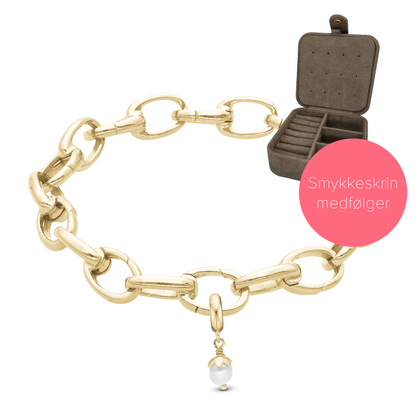 chunky link Bracelet i Gold Plated med charm