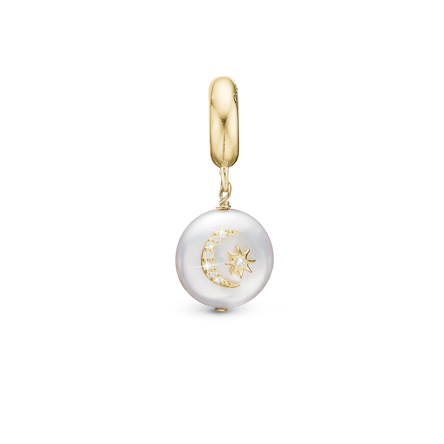 Sun & Moon - Drop Earring Charm 4 mm for Bracelet - Gold Plated Sterling Silver with 9 Ferskvandsperler