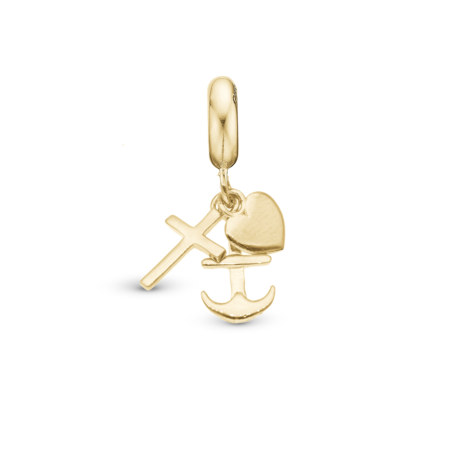 Faith Hope and Love - Drop Earring Charm 4 mm for Bracelet - Polished Gold Plated Sterling Silver