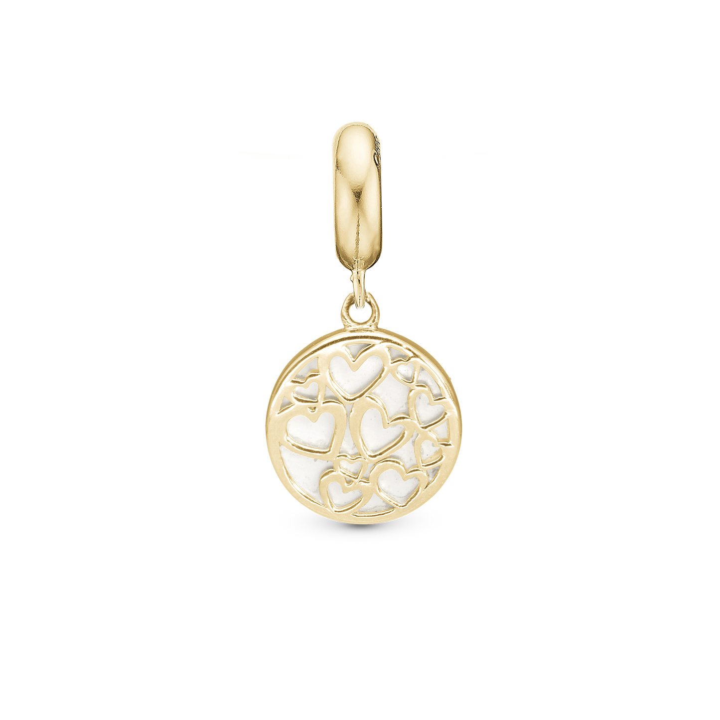 Magic Hearts - Drop Earring Charm 4 mm for Bracelet - Polished Gold Plated Sterling Silver with Perlemor