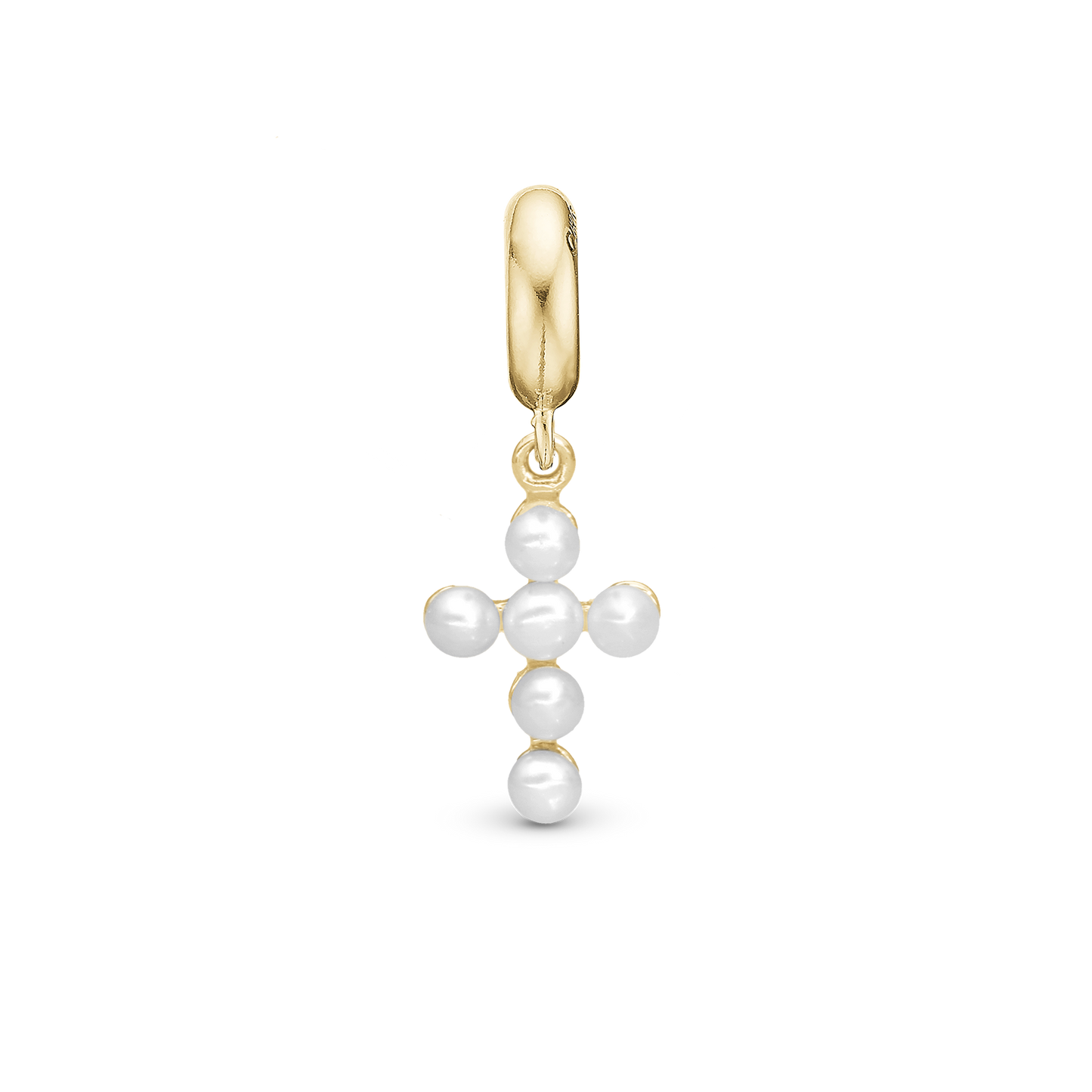 Pearl cross - Drop Earring Charm 4 mm for Bracelet - Polished Gold Plated Sterling Silver