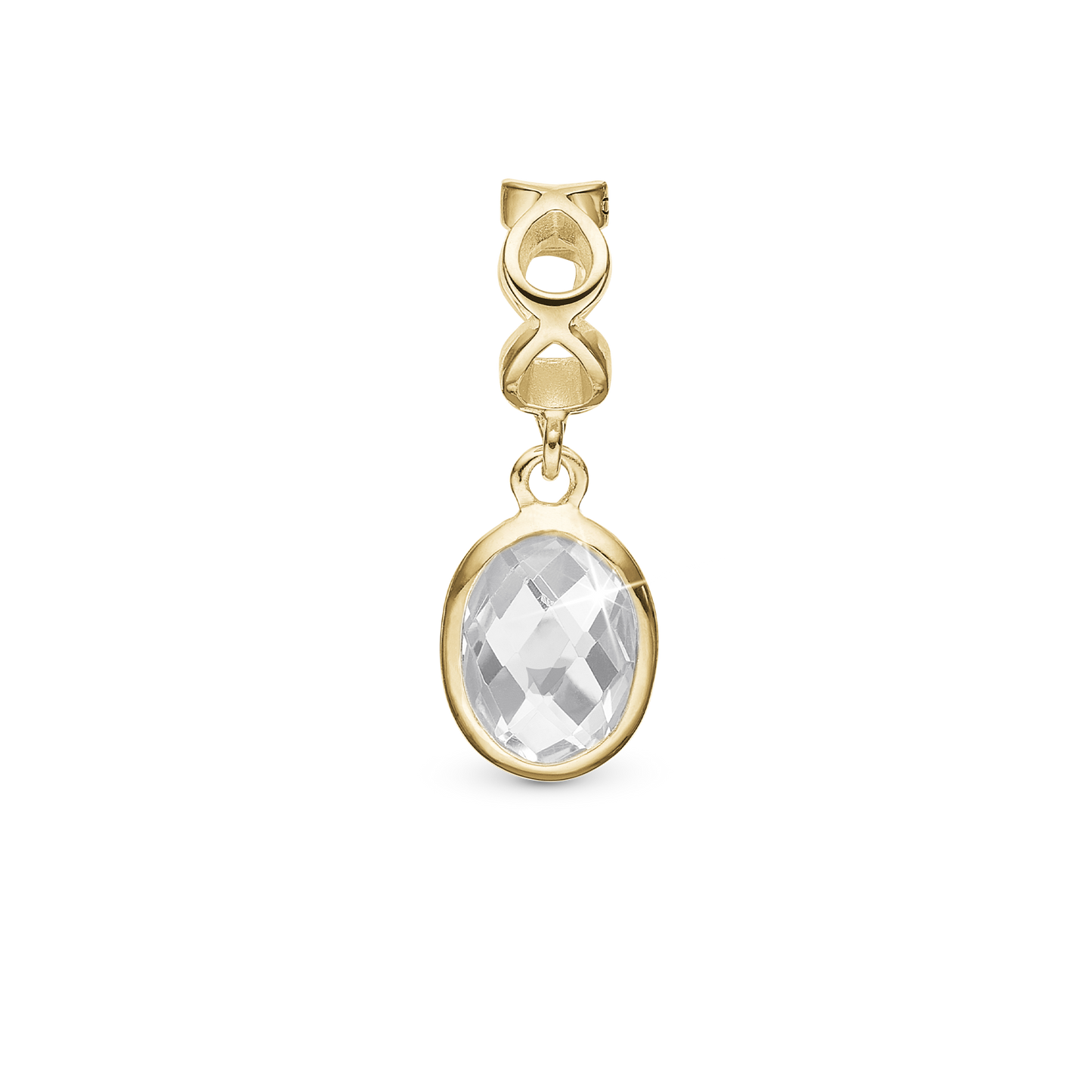 Moving Crystal - Drop Earring Charm 4 mm for Bracelet - Gold Plated Sterling Silver with 1 Krystalkvarts