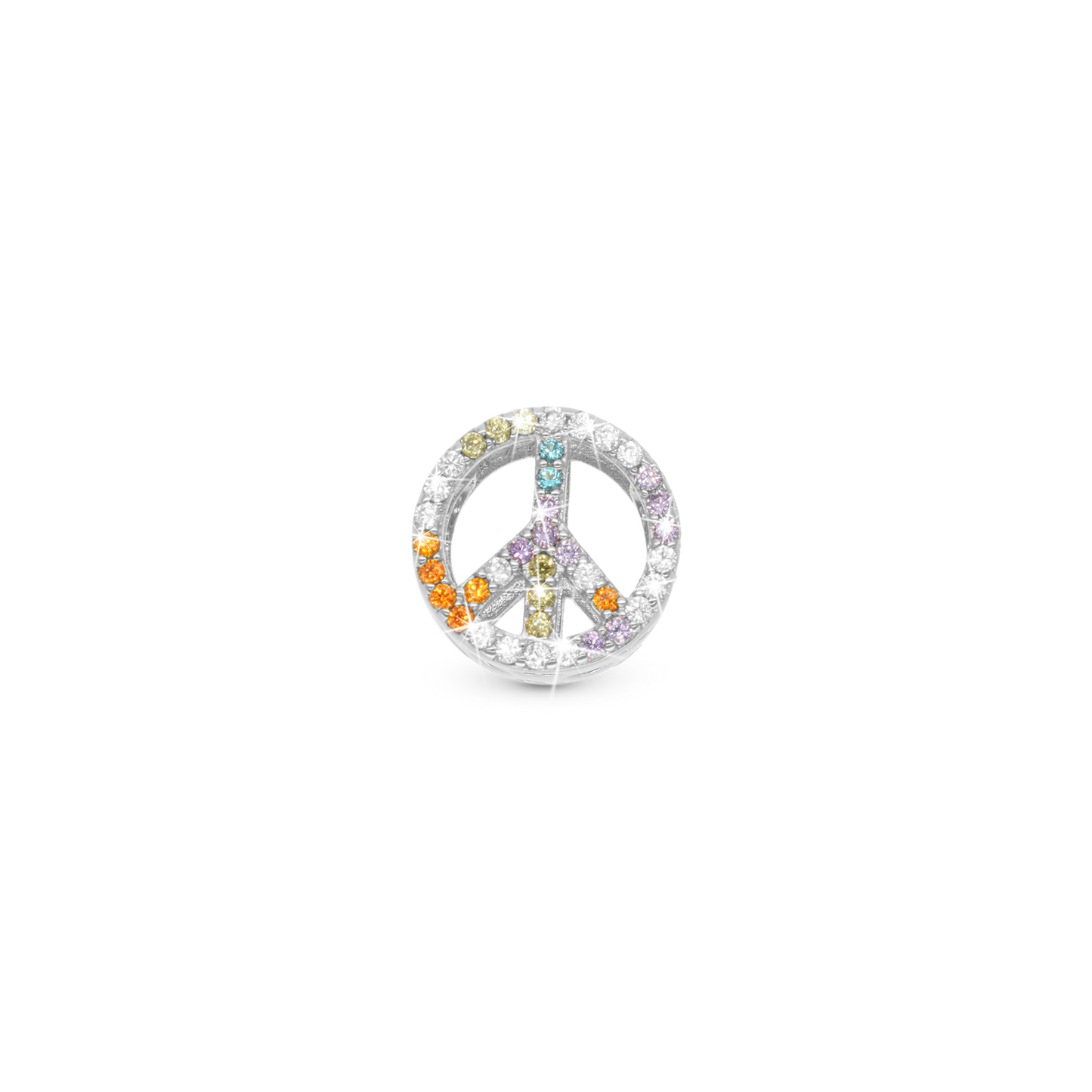 Shine in Peace - Charm 4 mm for Bracelet - Polished Sterling Silver with 38 Cubic Zirkonia