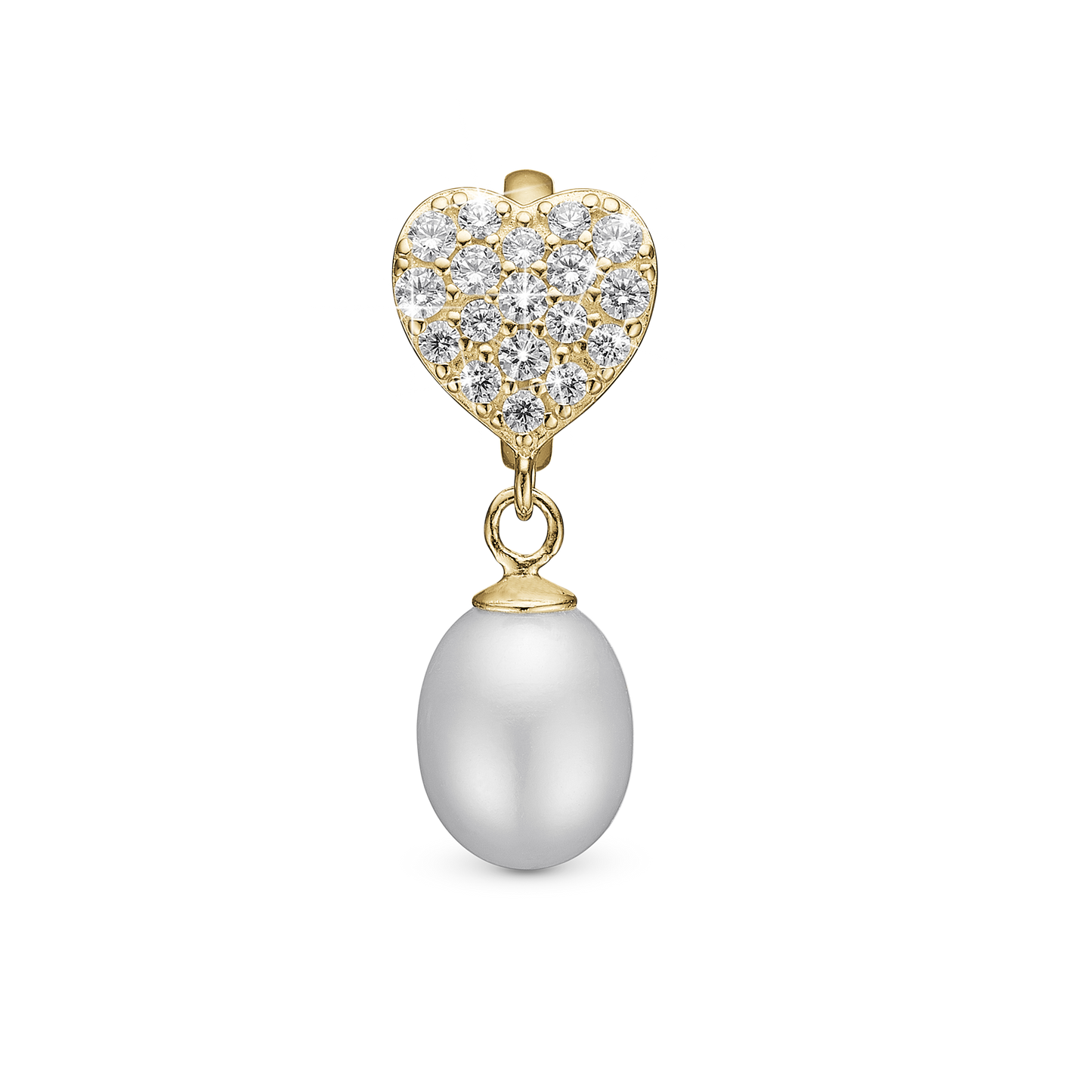 Sparkling Heart Charm 6 mm for Classic Leather Bracelet - Gold Plated Sterling Silver with 19 white Ferskvandsperler