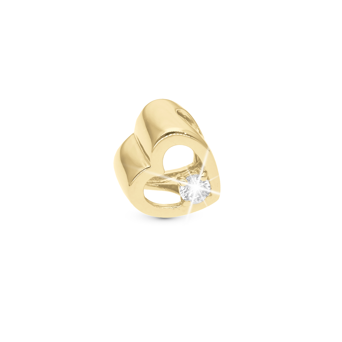 Majestic Wave Charm 6 mm for Classic Leather Bracelet – Polished Gold-Plated Sterling Silver with 6 White Cubic Zirconia