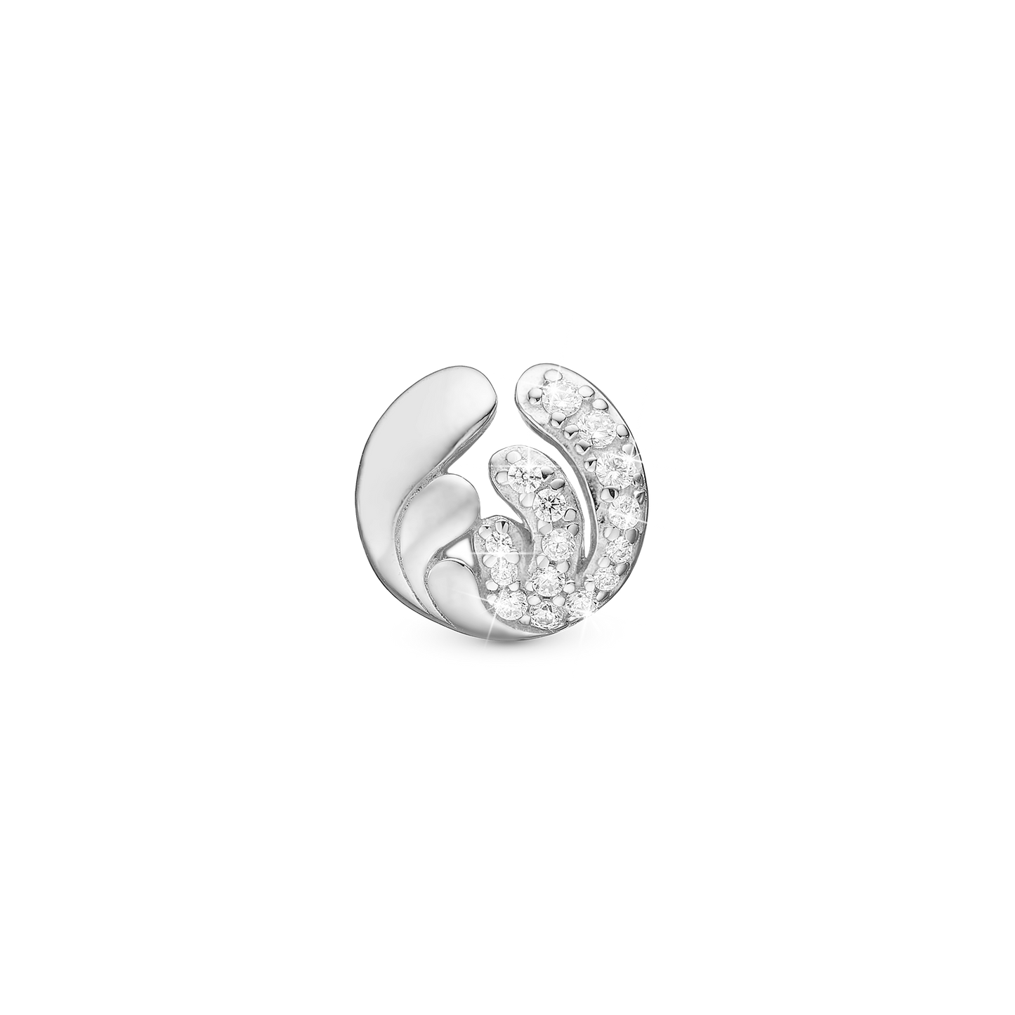 Ocean Splash Charm 6 mm for Classic Leather Bracelet - Sterling Silver with 15 white Cubic Zirkonia