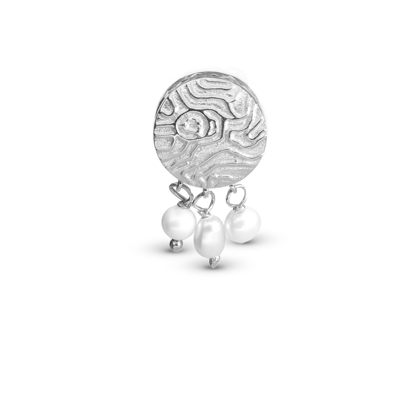 Dazzling imprint Charm 6 mm for Classic Leather Bracelet - Polished Sterling Silver with 3 white Ferskvandsperler