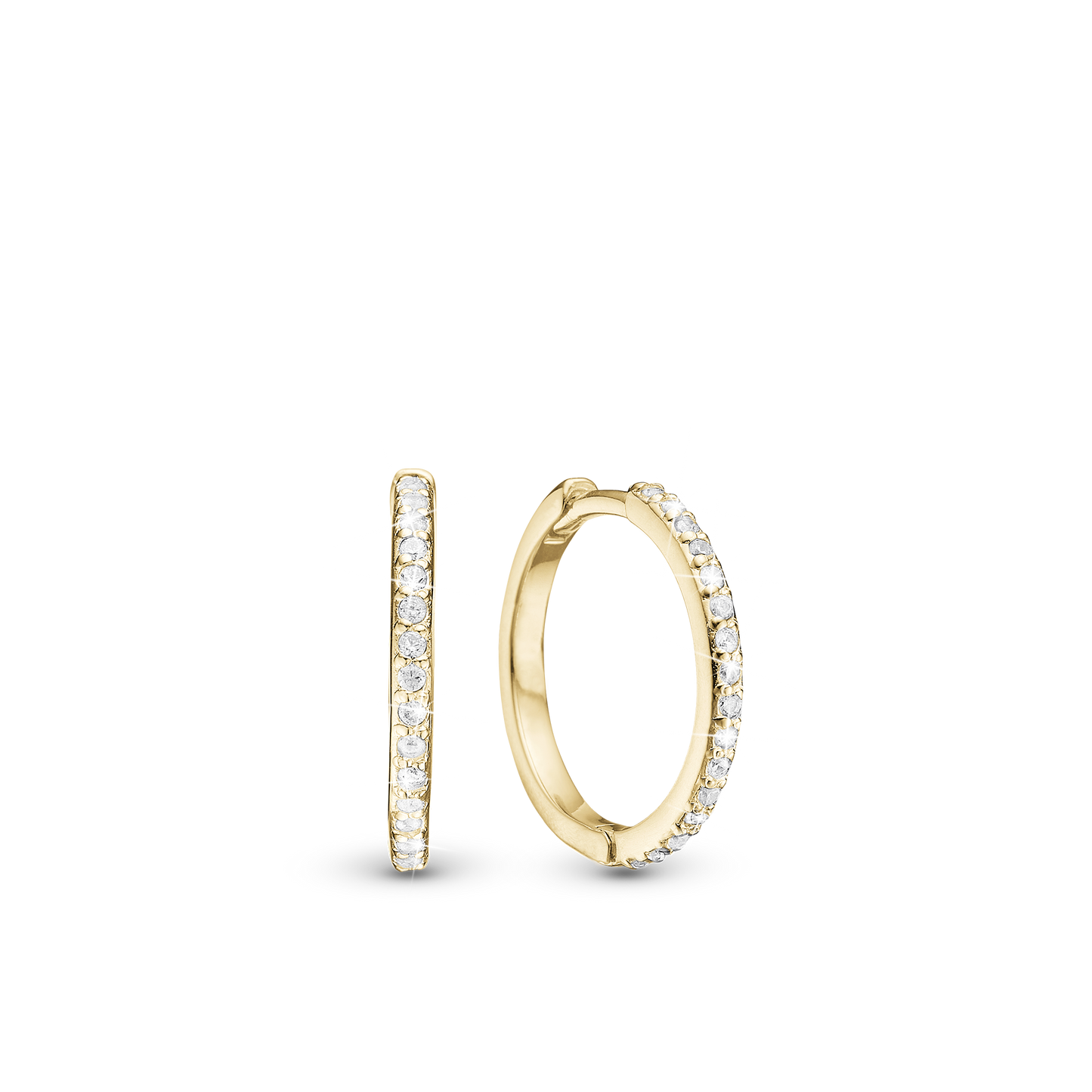 Twinkle Hoops - Polished Gold Plated Sterling Silver with 24 white Cubic Zirkonia