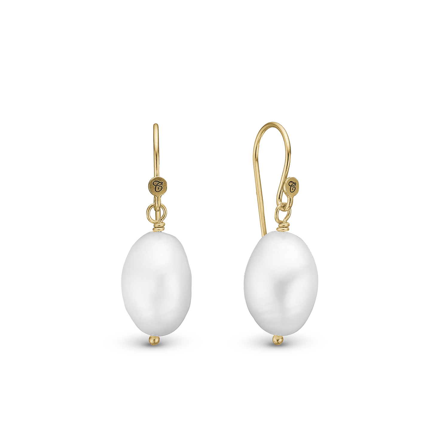 Pearl Dream Dangle Earring - Polished Gold Plated Sterling Silver with 2 white Ferskvandsperler