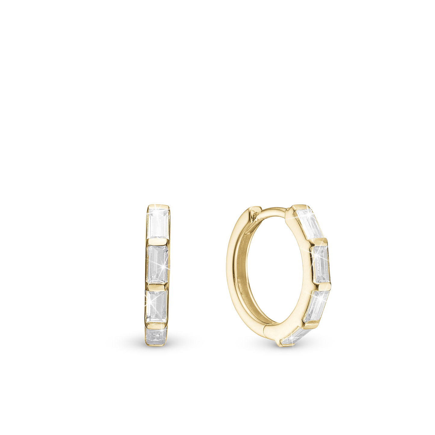 White Baguette Hoops - Gold Plated Sterling Silver with 8 white Cubic Zirkonia