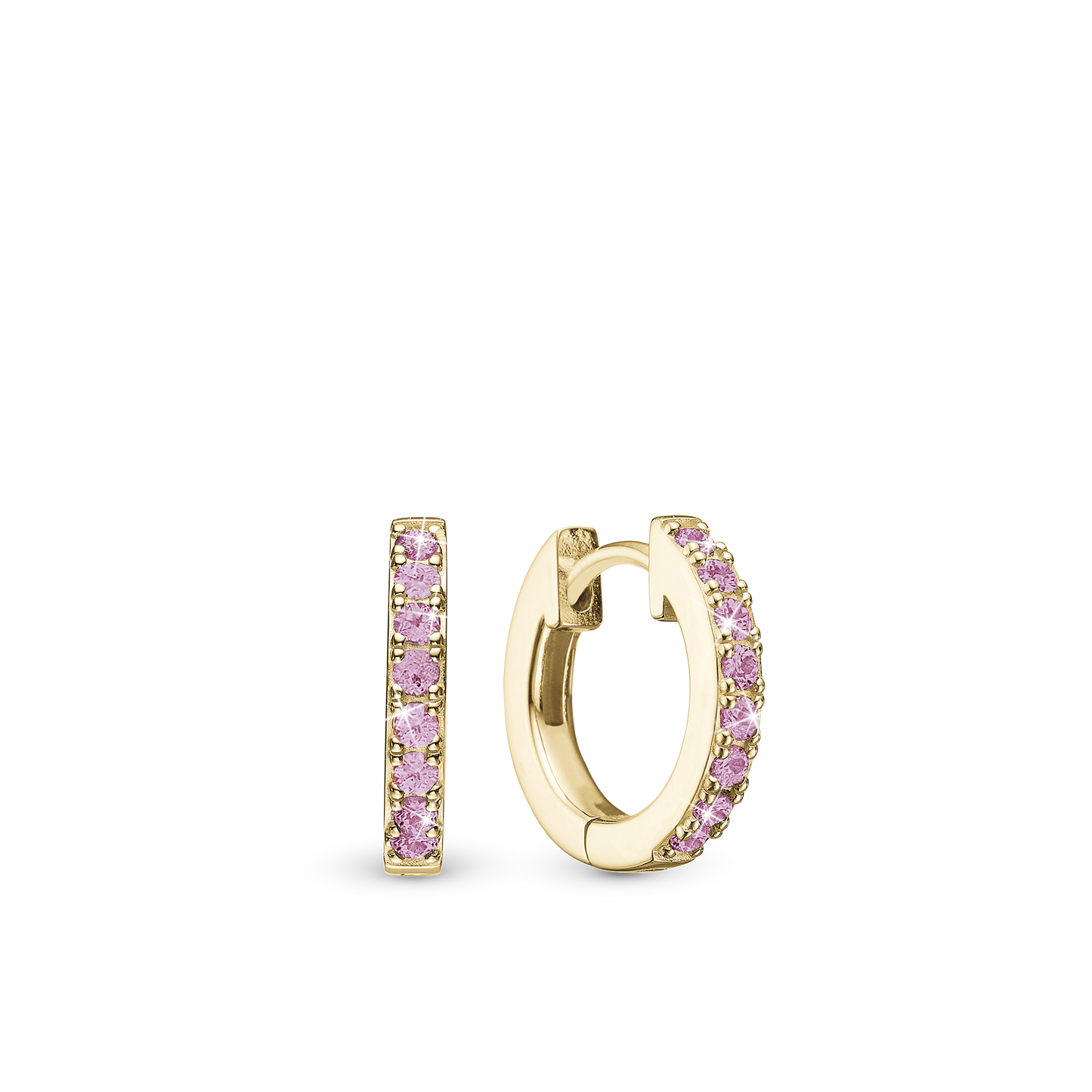 Pink Circles Hoops - Gold Plated Sterling Silver with 16 Pinke Cubic Zirkonia