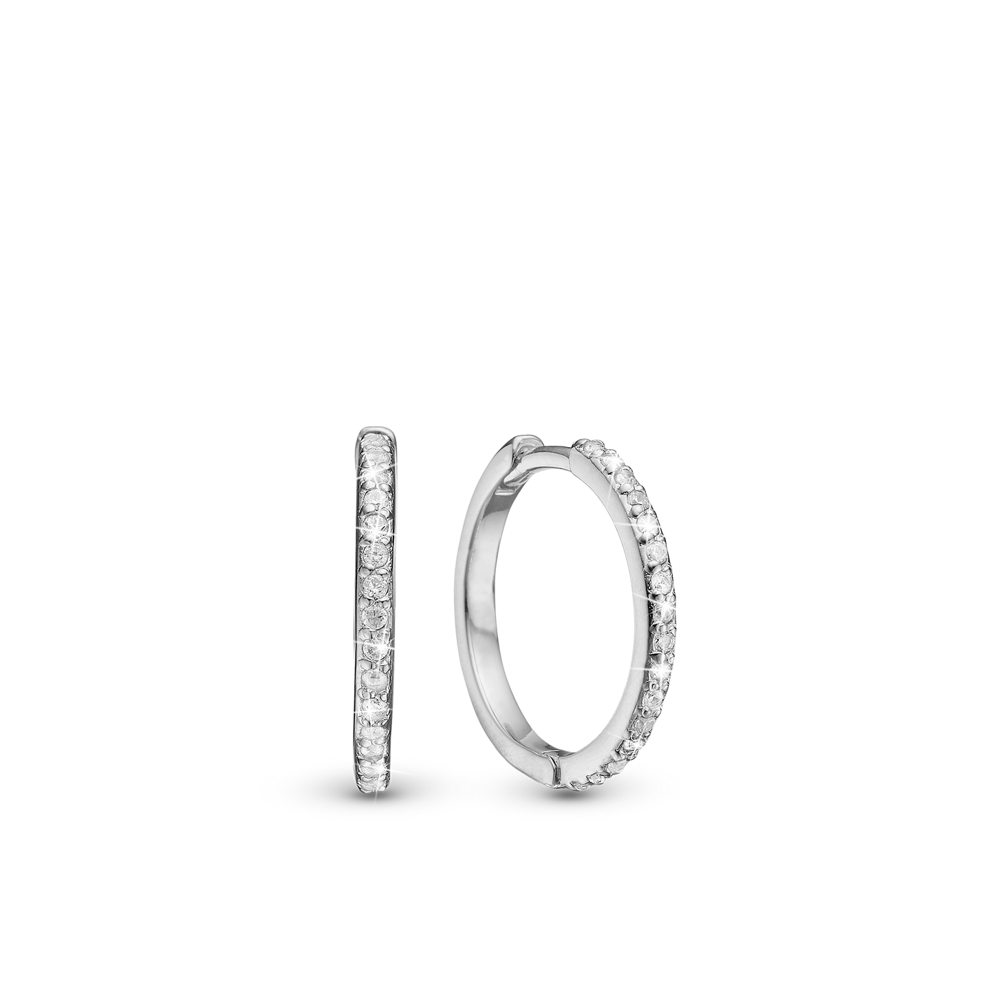 Twinkle Hoops - Polished Sterling Silver with 24 white Cubic Zirkonia