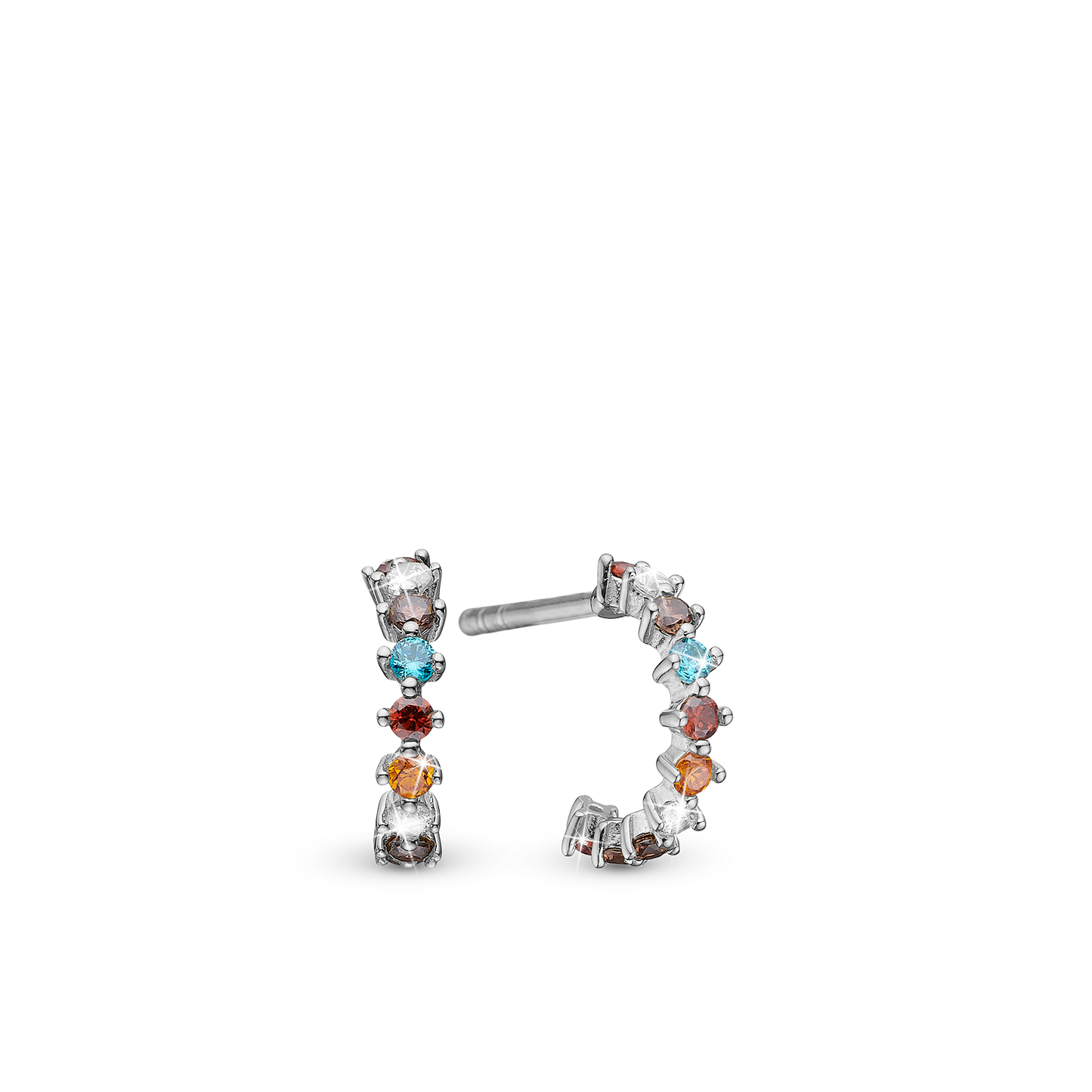 Rainbow Hoops - Sterling Silver with 16 Multi color Cubic Zirkonia