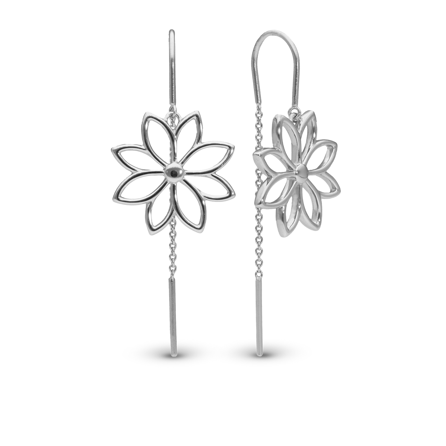 Simple Flower Dangle Earring - Polished Sterling Silver