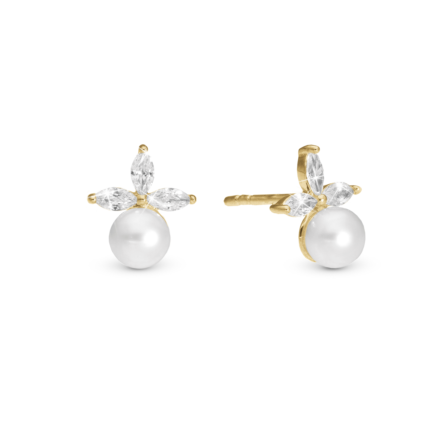 Pearl Lotus Stud Earrings - Polished Gold Plated Sterling Silver