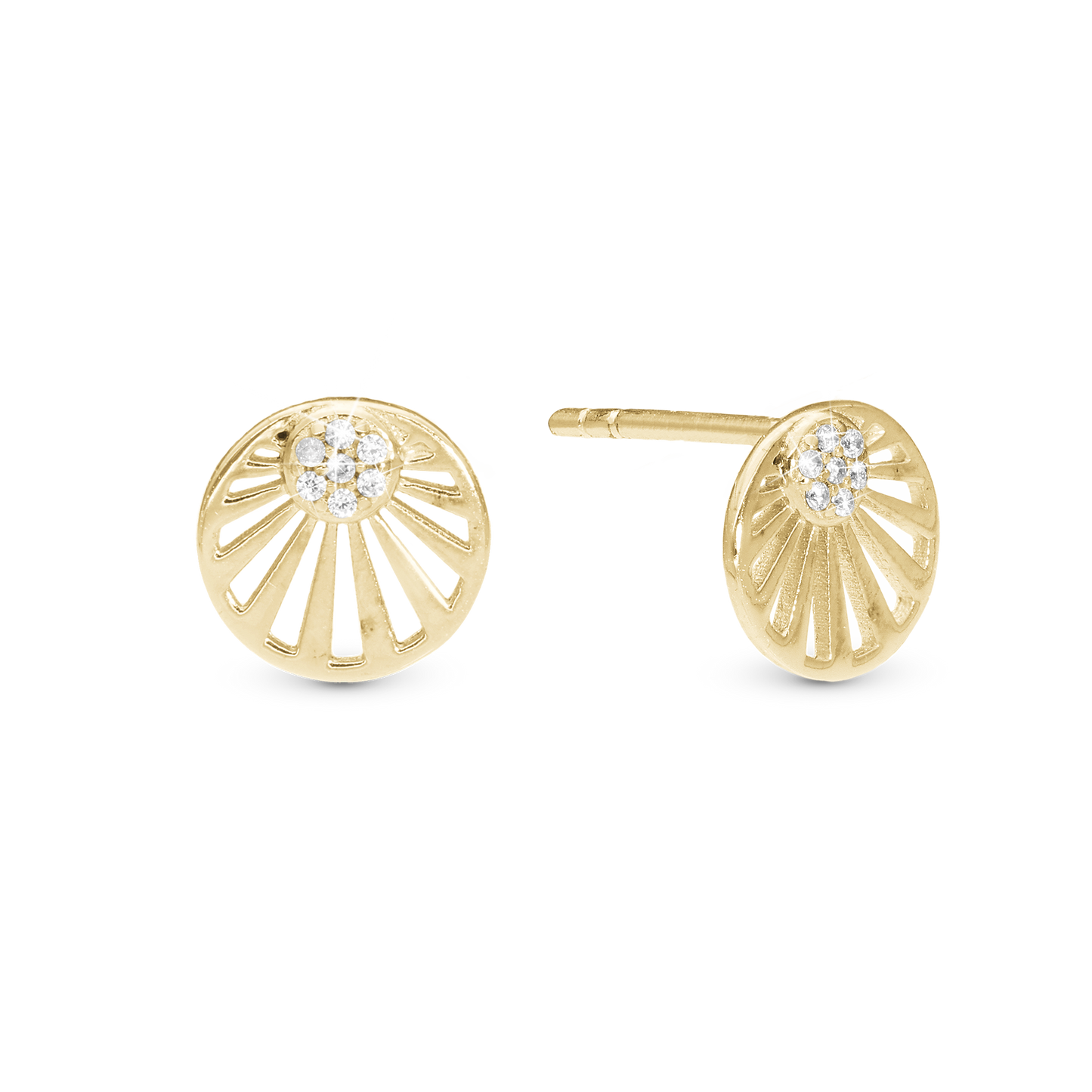 Ocean sunset Stud Earrings - Polished Gold Plated Sterling Silver with 18 white Cubic Zirkonia