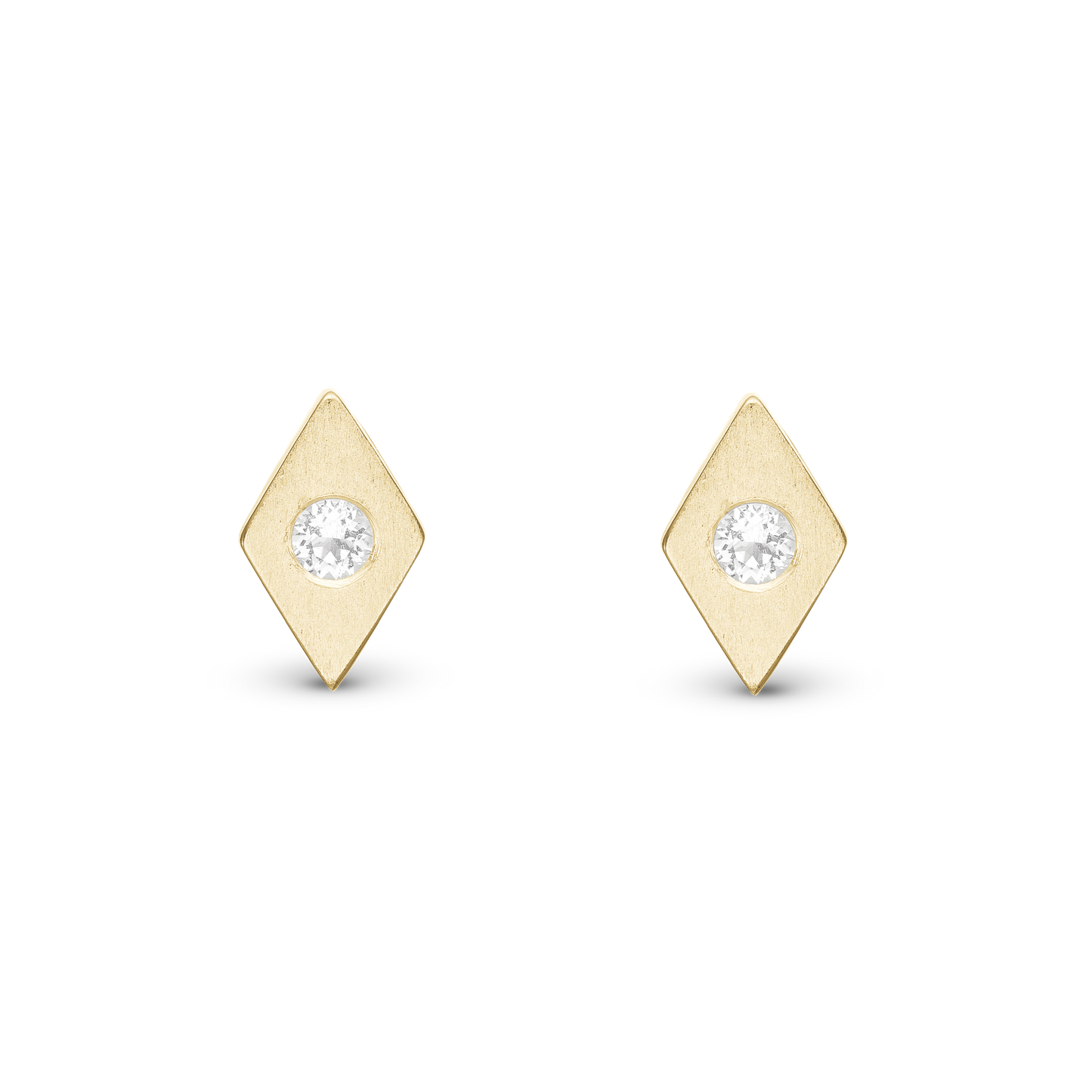 Topaz Kites Stud Earrings - Gold Plated Stud Earrings - Matte Gold Plated Sterling Silver with 2 white Topas