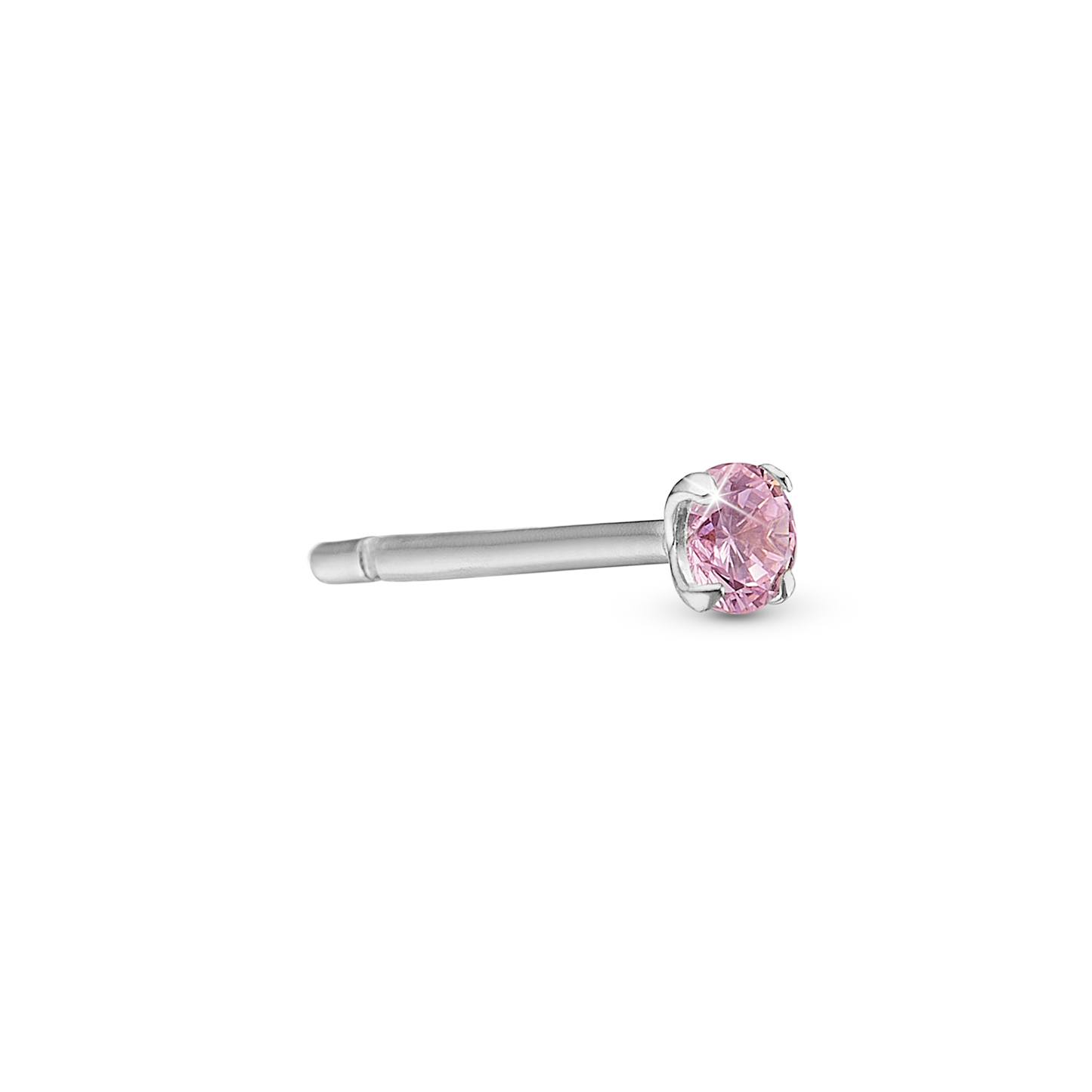 Pink Delight Simple Earring Stud / Single Stud - Polished Sterling Silver with 1 Cubic Zirkonia