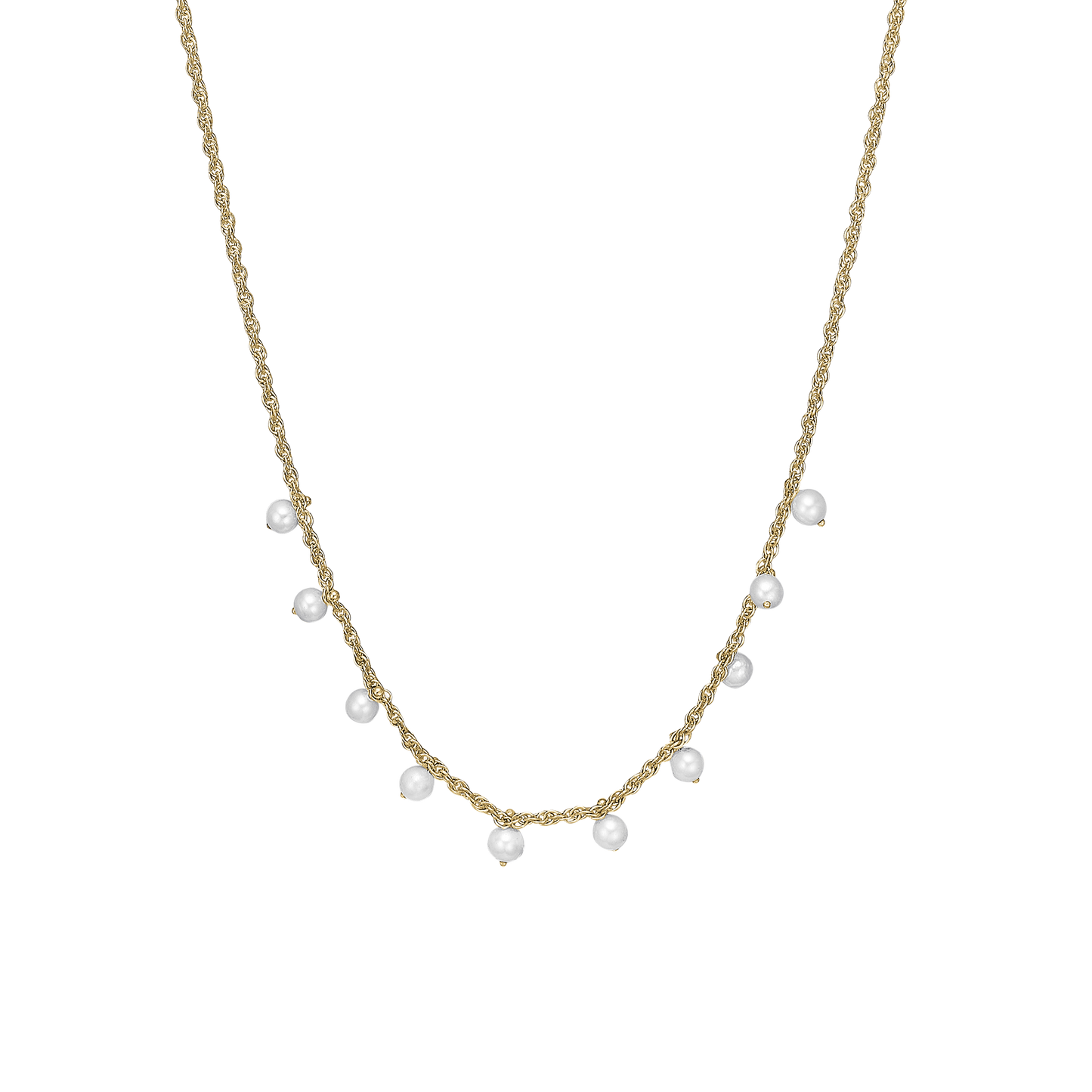 Dangling Pearls Necklace - Gold Plated Sterling Silver with 10 white Ferskvandsperler
