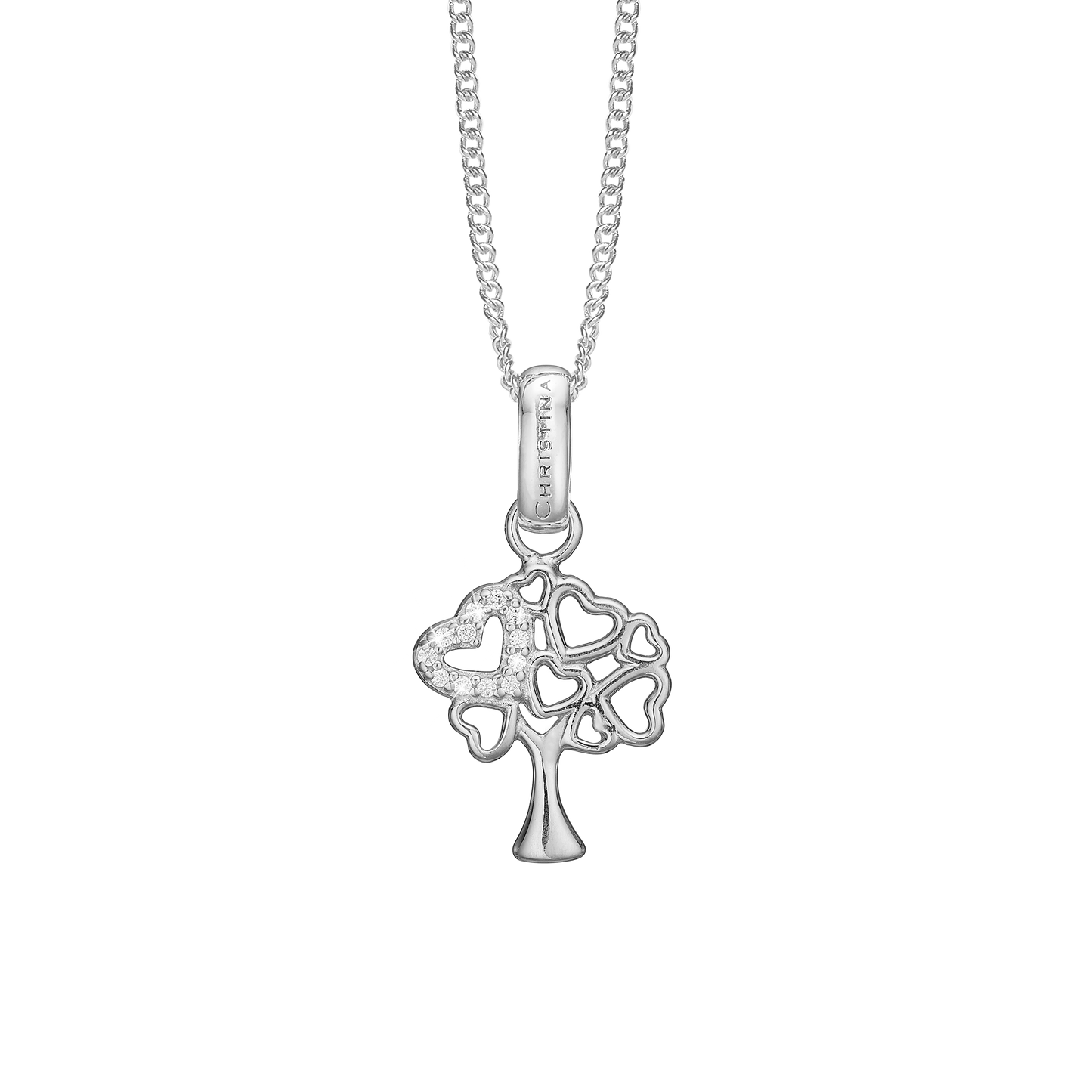 Tree of Hearts Earring Pendant - Polished Sterling Silver with 12 white Cubic Zirkonia