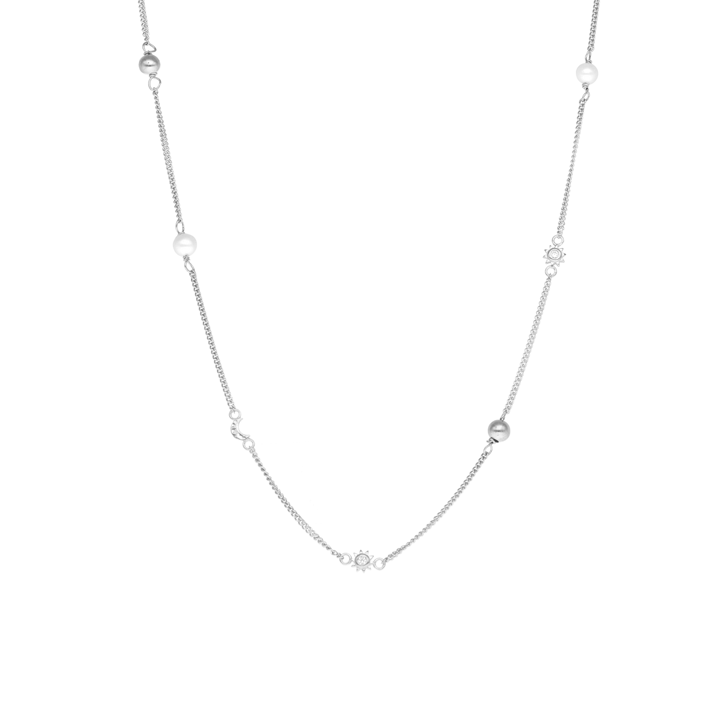 Day & Night Necklace - Polished Sterling Silver with 2 white Ferskvandsperler