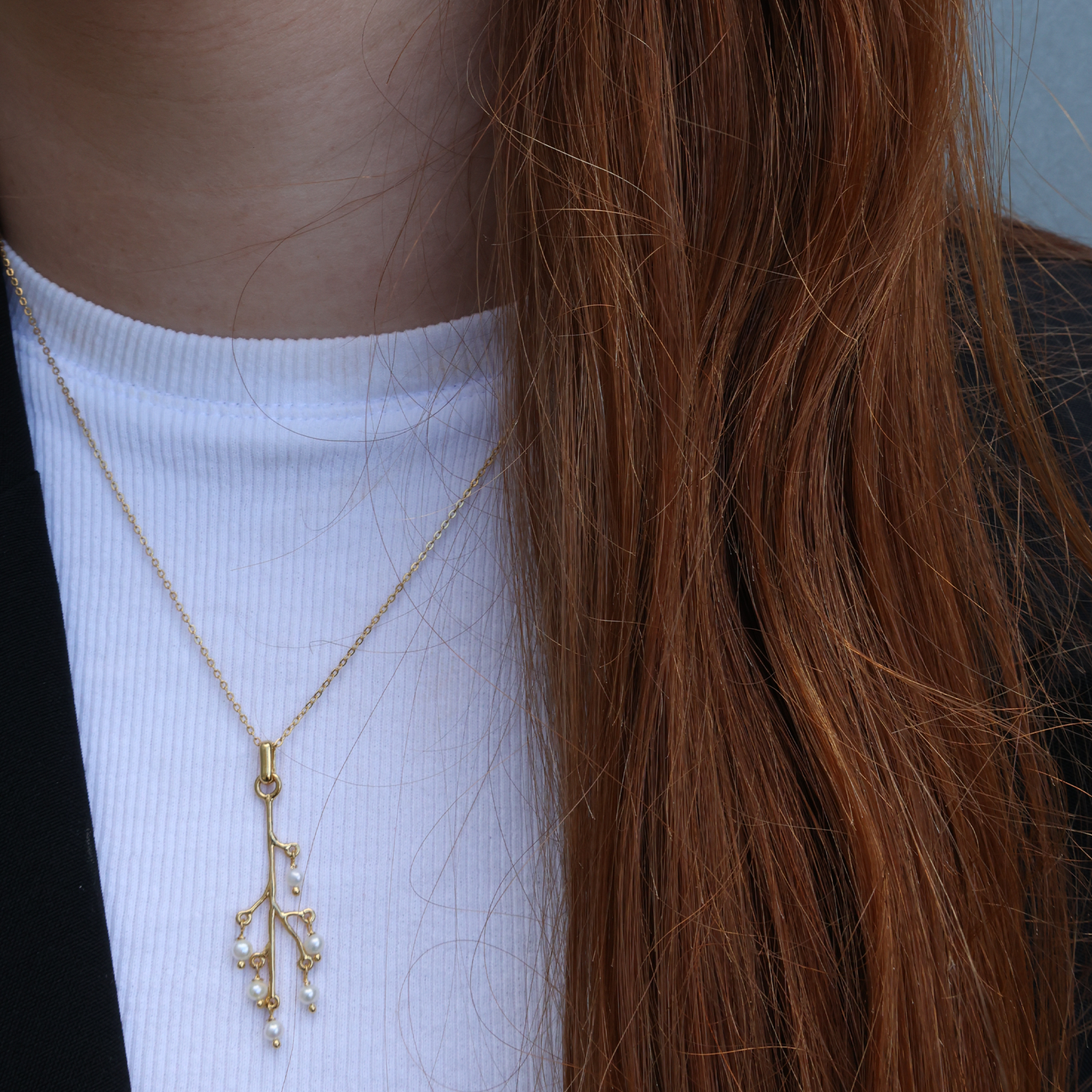 Cherry Tree Earring Pendant - Polished Gold Plated Sterling Silver with 6 Ferskvandsperler