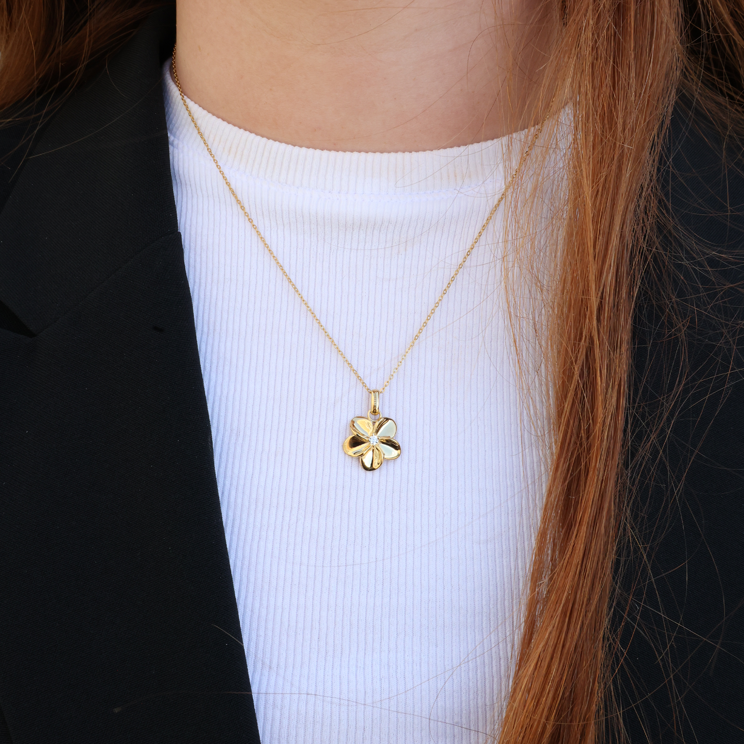 Flower Bouquette Earring Pendant - Polished Gold Plated Sterling Silver with 1 Cubic Zirkonia