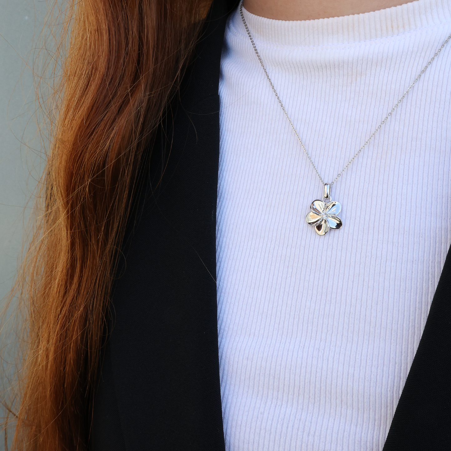 Flower Bouquette Earring Pendant - Polished Sterling Silver with 1 Cubic Zirkonia