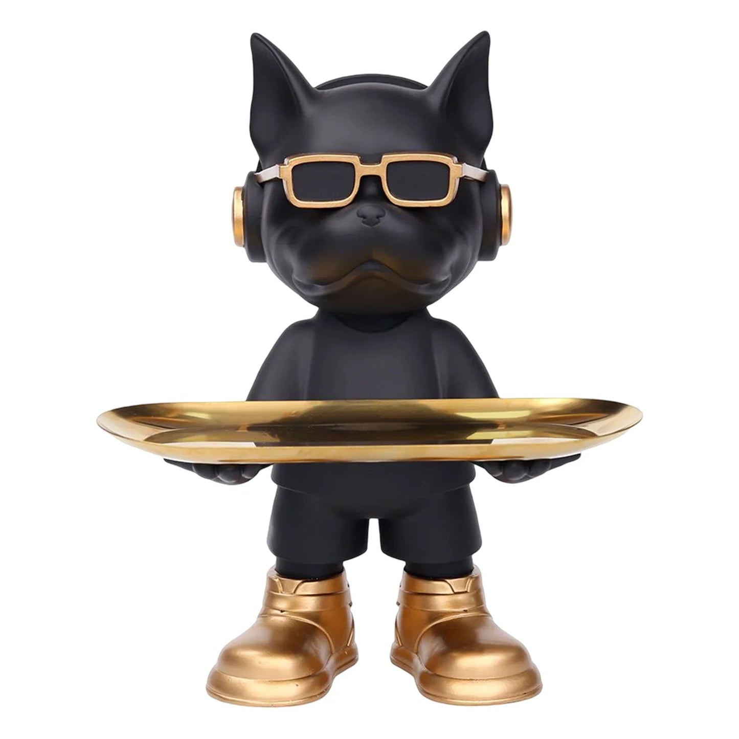 Französische Bulldogge Skulptur Hundestatue mit Tablett und Schlüsselhalter Aufbewahrung Geschenk Heimdekor Ornamente Zimmerdekor Tierfigur