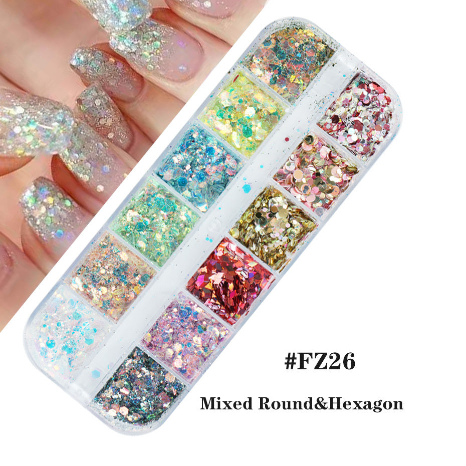 Nagellack mit goldenem und silbernem Glitzer und Laserpailletten