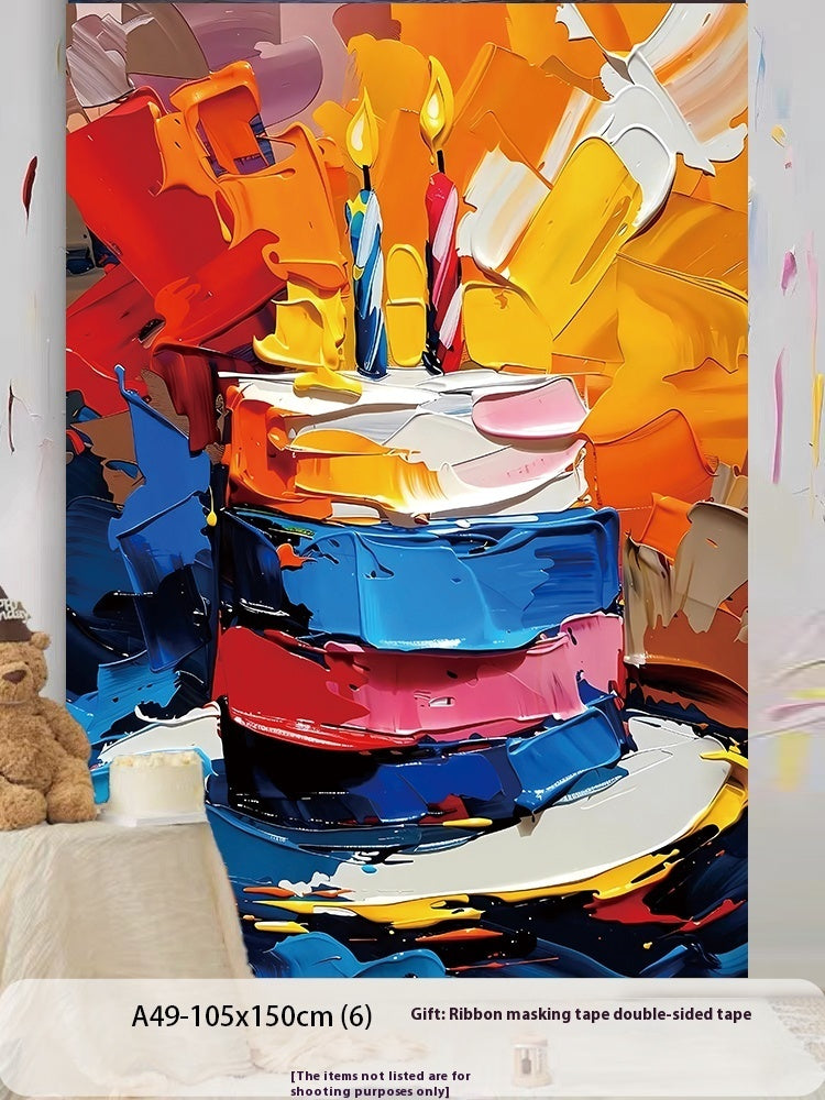 Birthday Party Layout Cake Hanging Cloth Children Background Wall