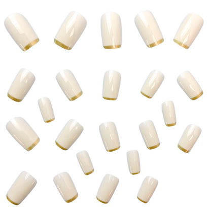 Mittellanges europäisches quadratisches Nagel-Patch, weiß, French mit goldenem Rand