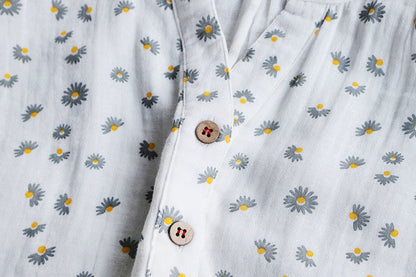 Women's Short Sleeve Cotton Yarn Print Stand Collar Shirt