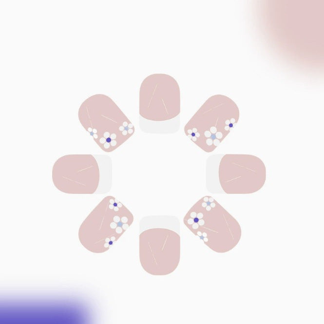 24 Stück tragbare Nagel-Patches mit Nagellack, weiß, mit französischen Blumen