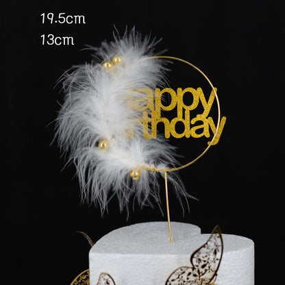 Dekoration für Kuchen, Desserttisch, Tischdekoration, Acryl-Haarkugel, Feder, runder Einsatz
